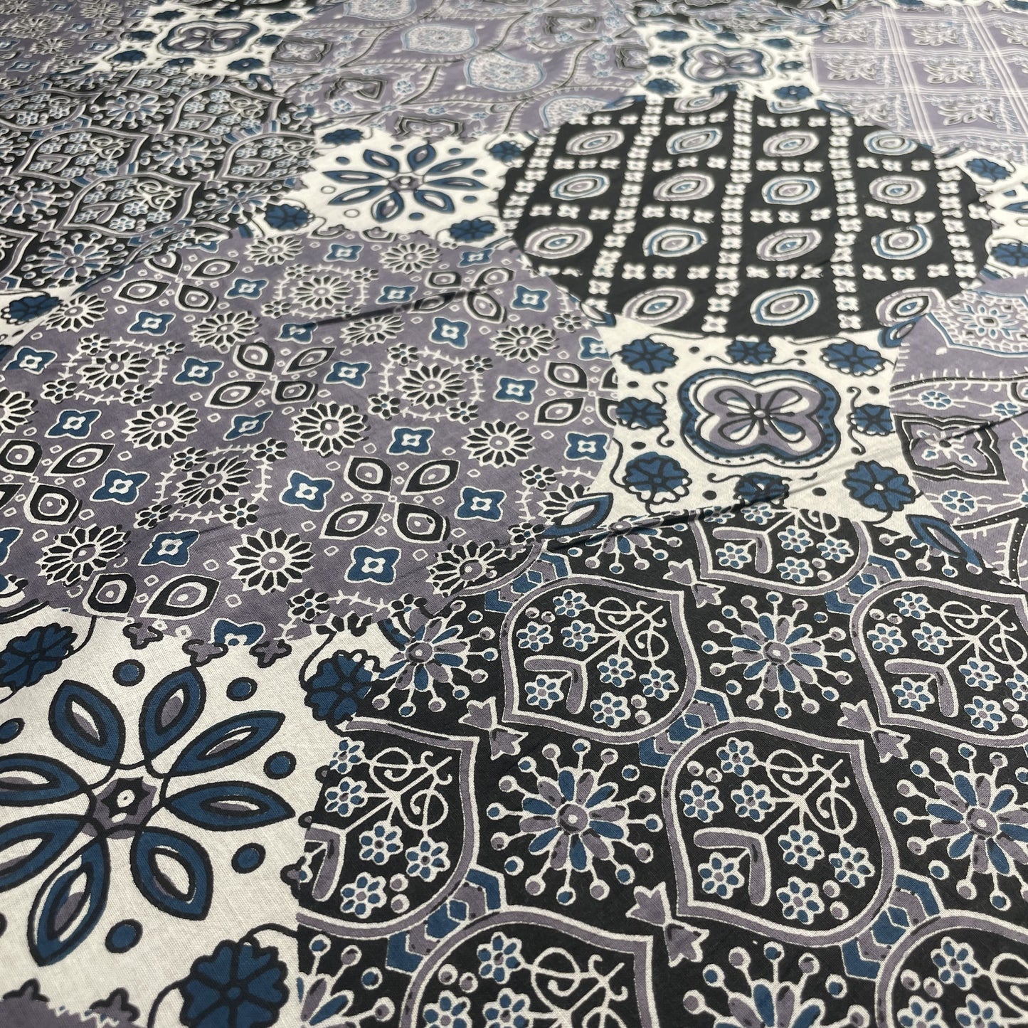 Grey Black Ajrakh Print Cotton Fabric