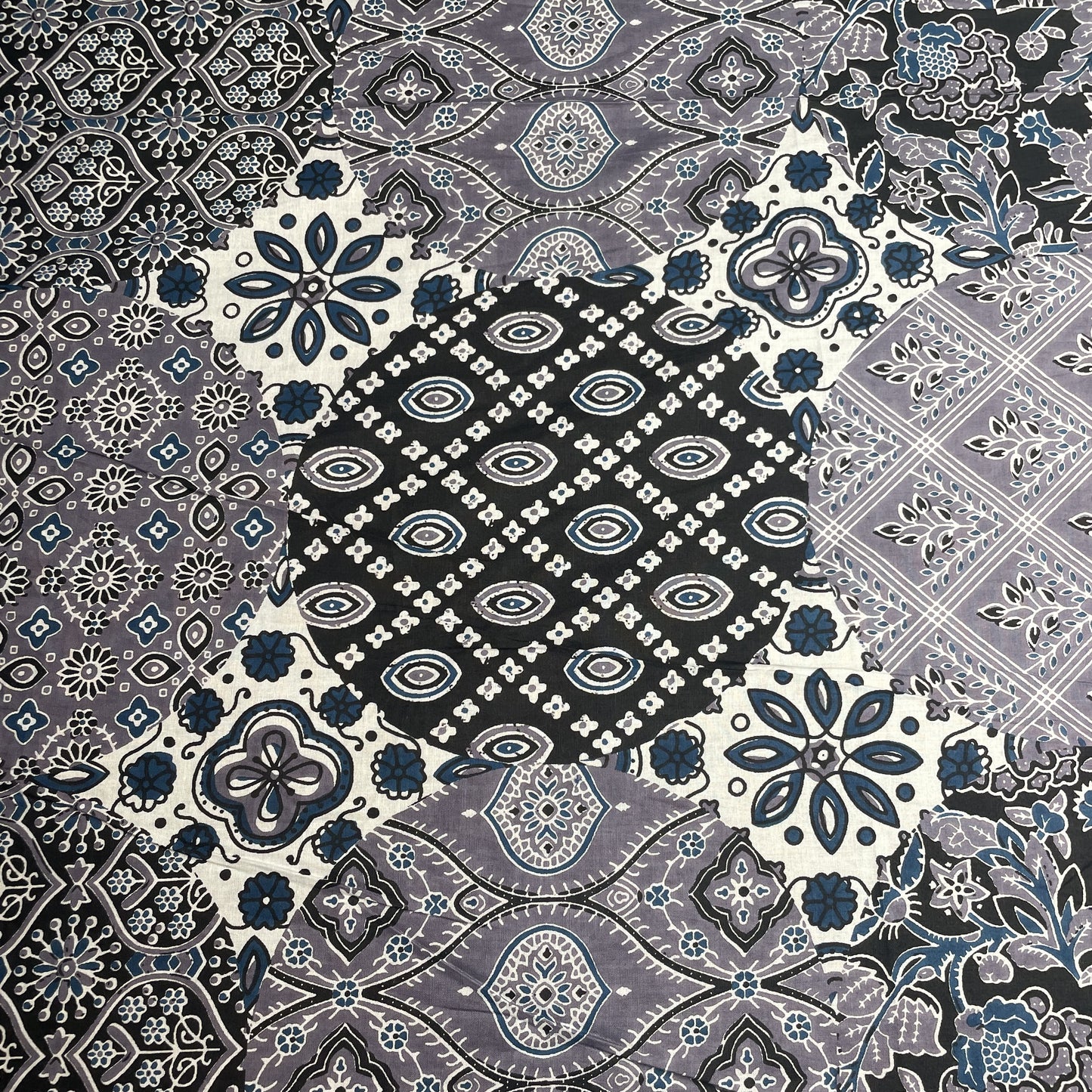 Grey Black Ajrakh Print Cotton Fabric