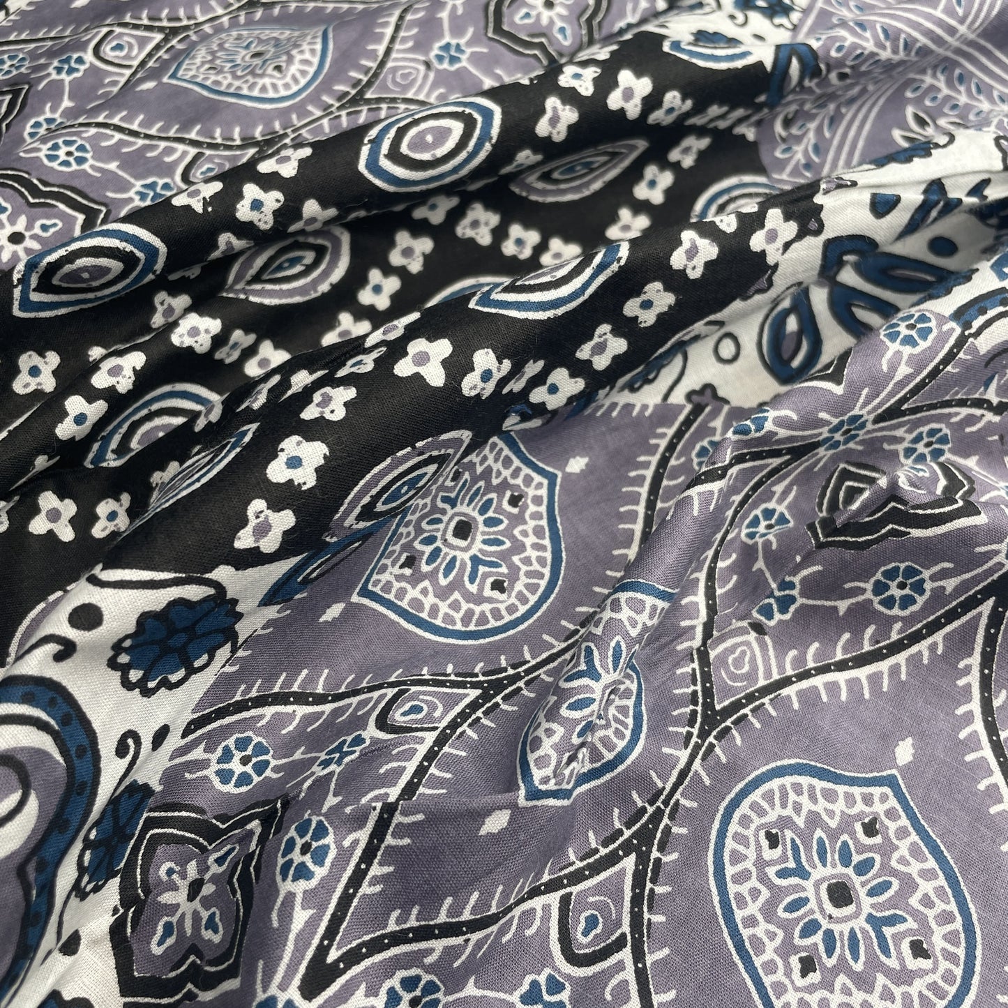 Grey Black Ajrakh Print Cotton Fabric