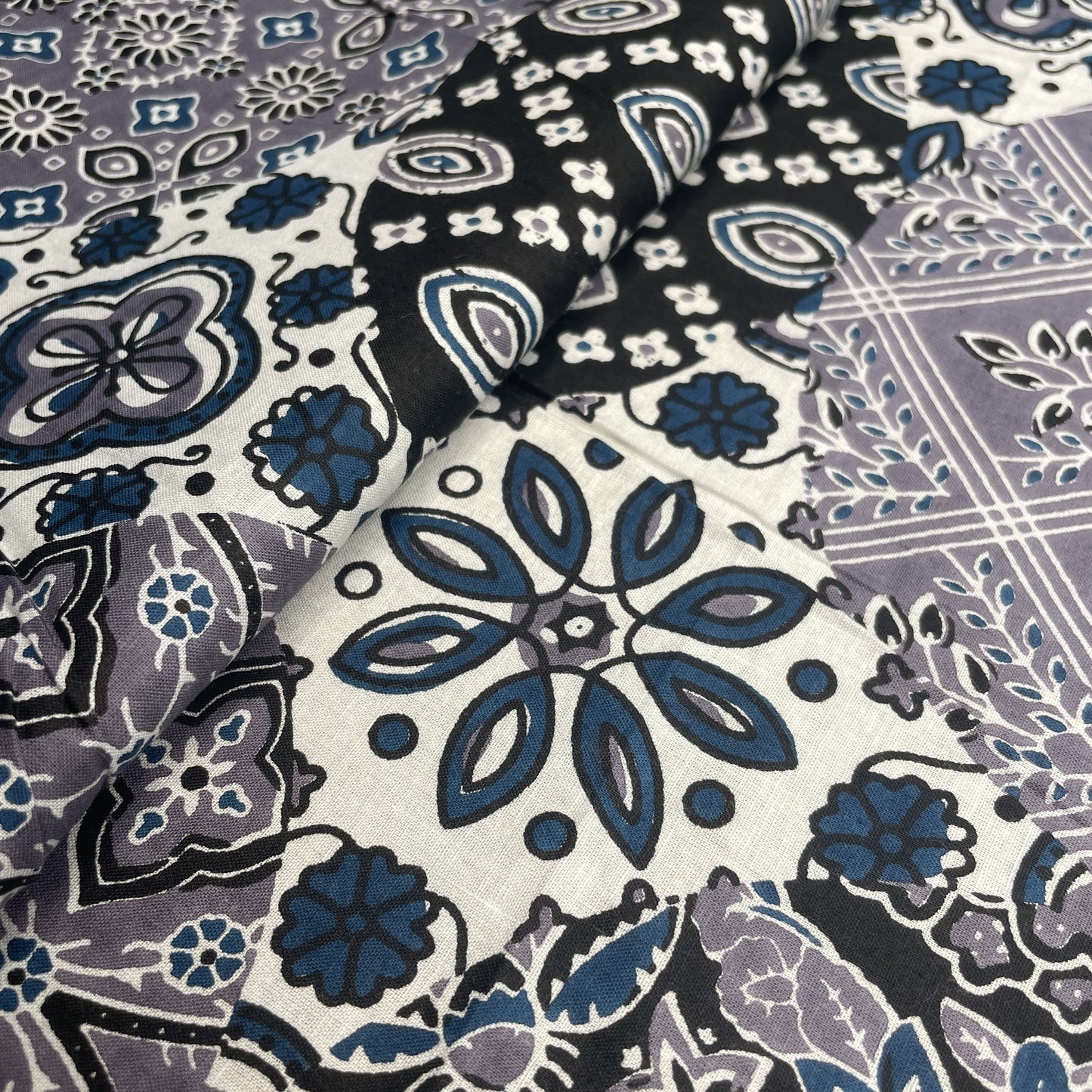 Grey Black Ajrakh Print Cotton Fabric