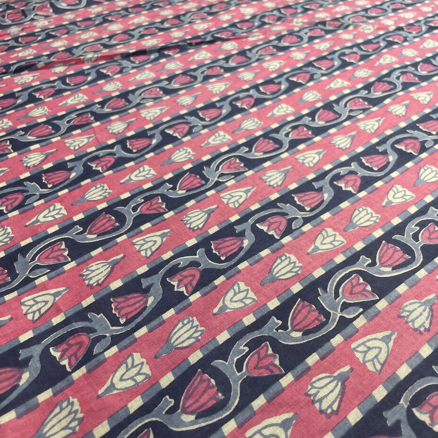 Pink Blue Flower Print Cotton Fabric
