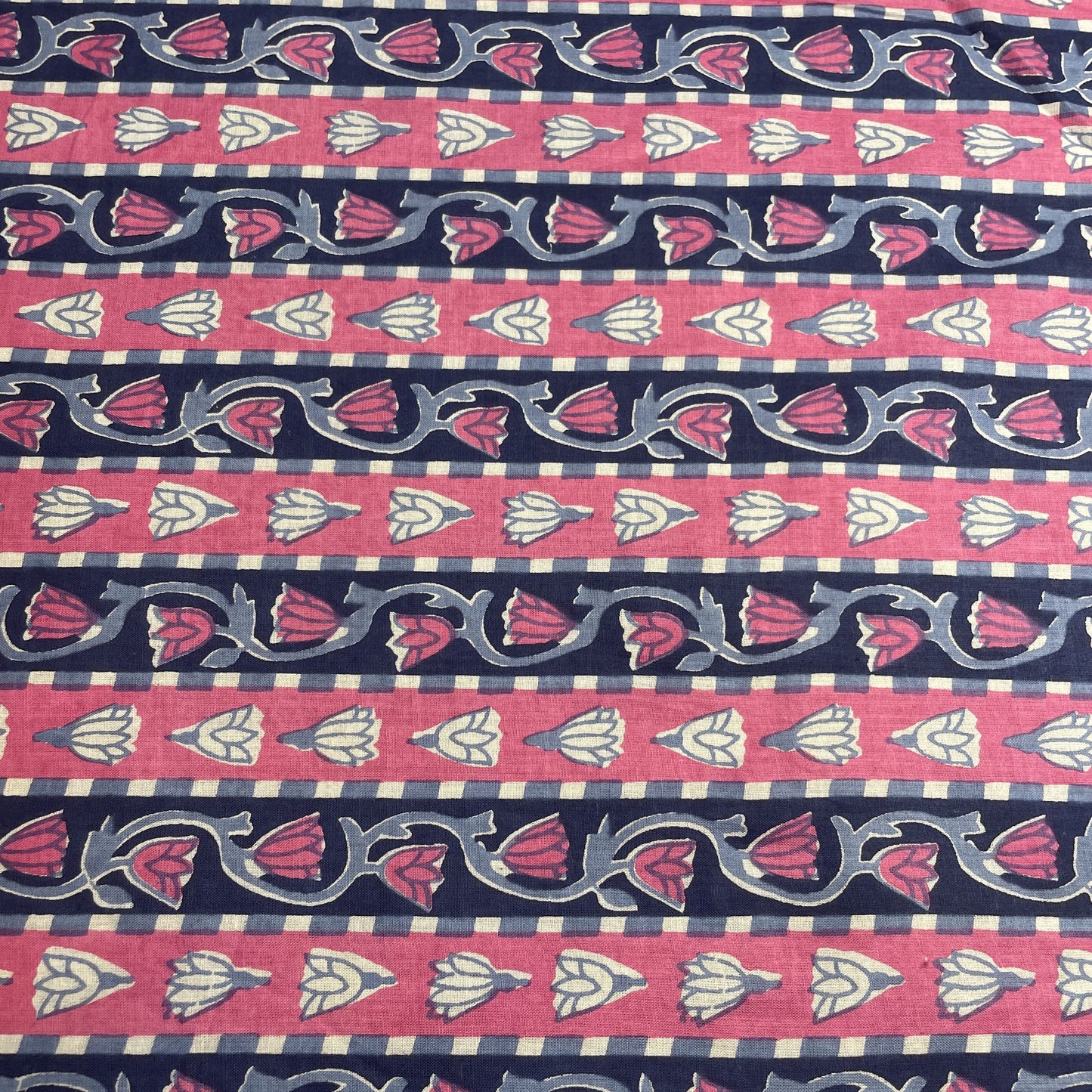 Pink Blue Flower Print Cotton Fabric