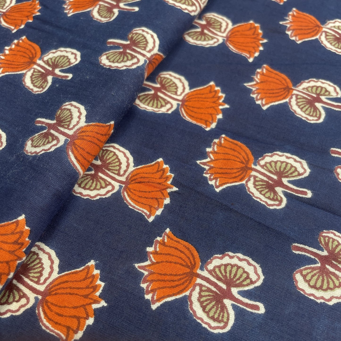 Blue Floral Handblock Print Cotton Fabric