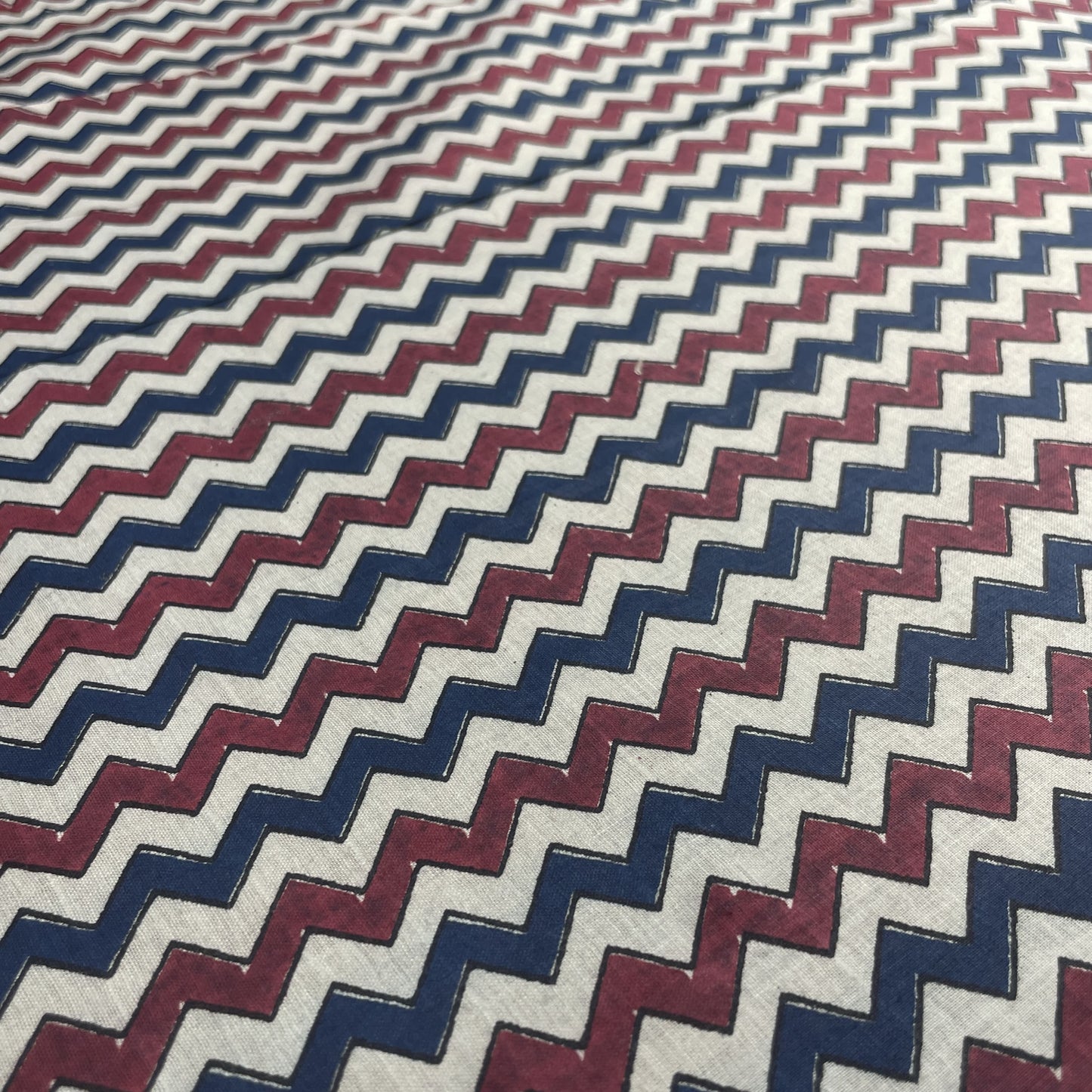 White Blue Chevron Print Cotton Fabric