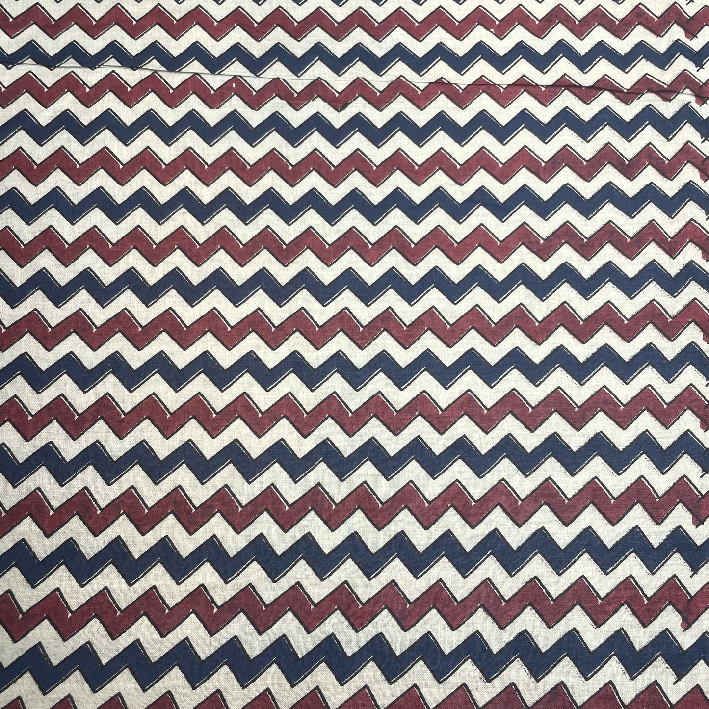 White Blue Chevron Print Cotton Fabric