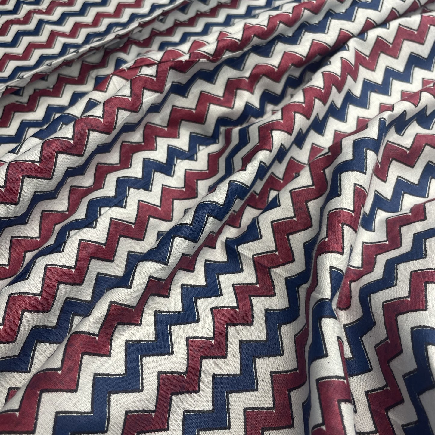 White Blue Chevron Print Cotton Fabric