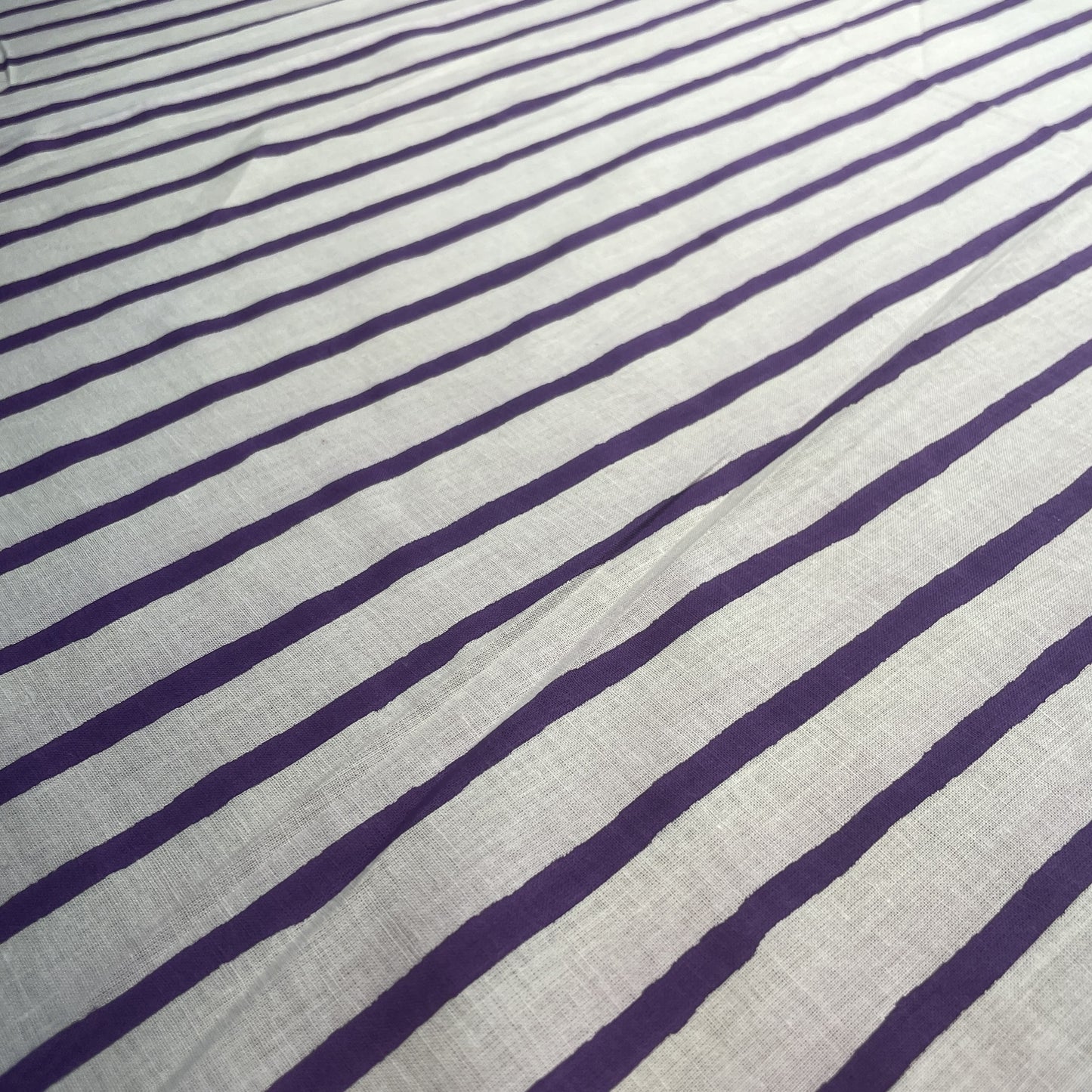 White Purple Stripes Print Cotton Fabric
