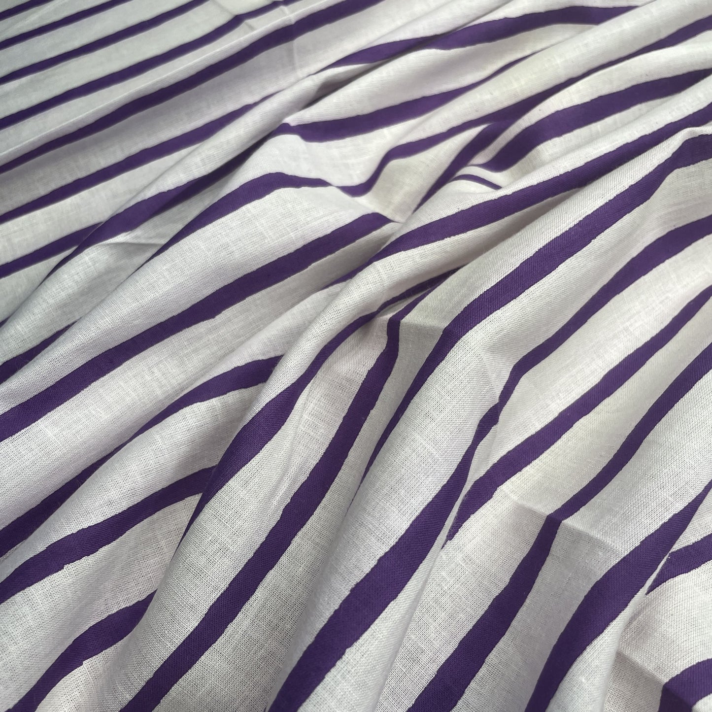 White Purple Stripes Print Cotton Fabric