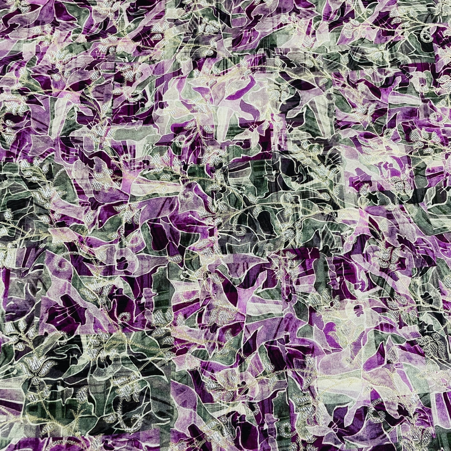 Exclusive Purple & Black Flora Print Dola Silk Jacquard Fabric
