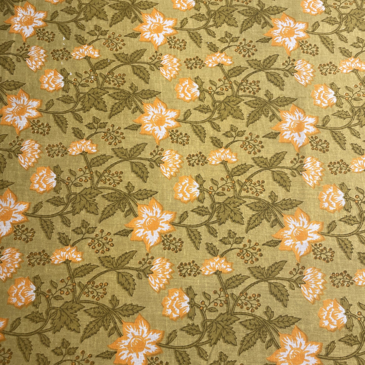 Olive Green Floral Print Cotton Fabric