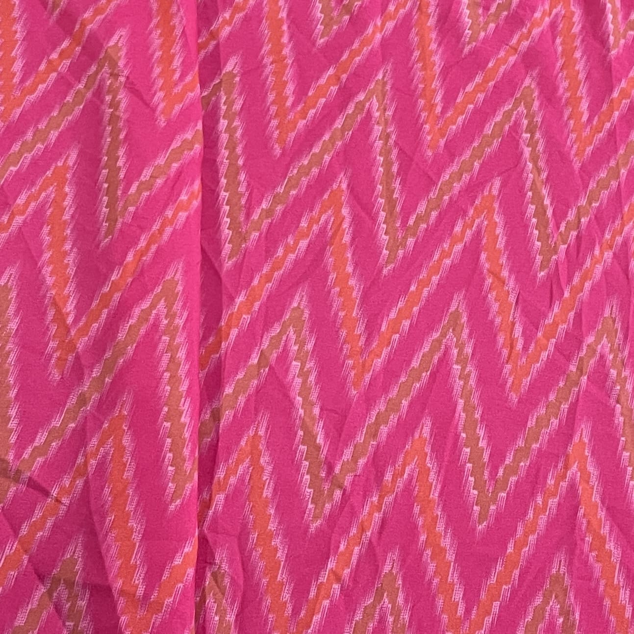 Classic Pink Multicolor Chevron Print Crepe Fabric