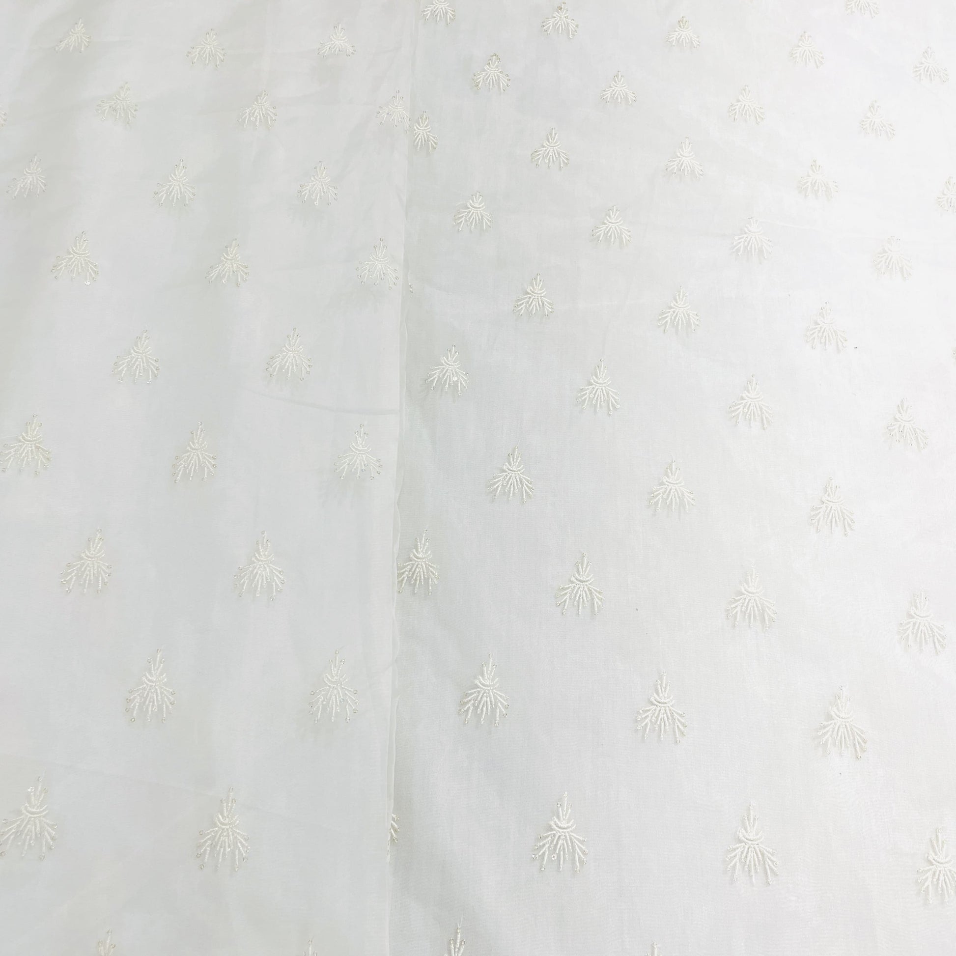 White Floral Sequence Embroidery Organza Fabric