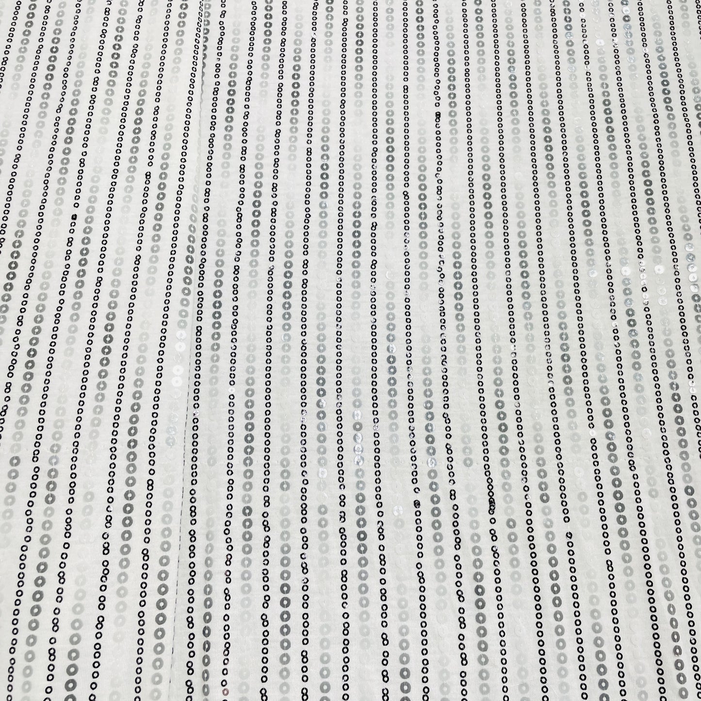 White Sequence Embroidery Knitted Lycra Fabric