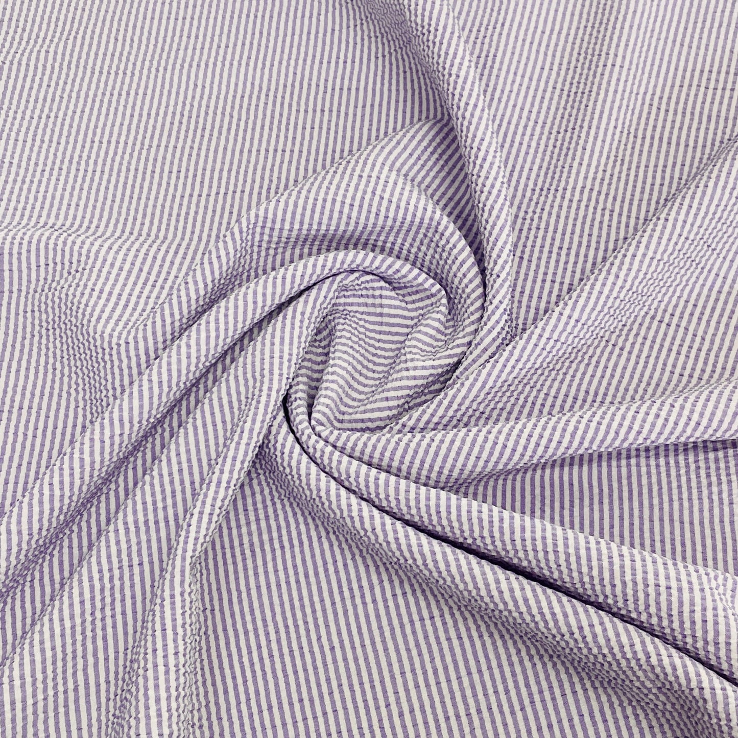 Classic White Lavender Stripe Seer Sucker Blended Cotton Fabric