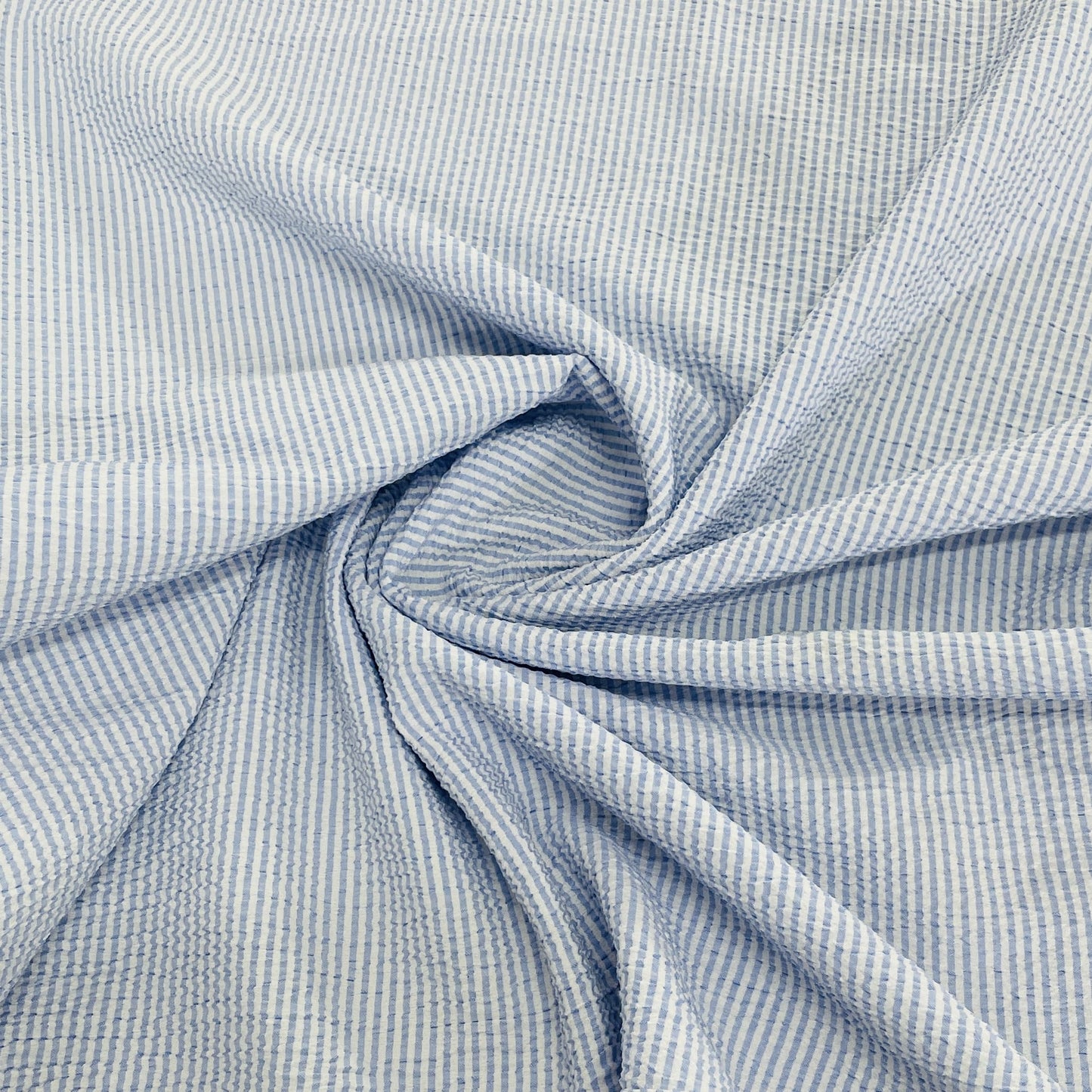 Classic White Blue Stripe Seer Sucker Blended Cotton Fabric