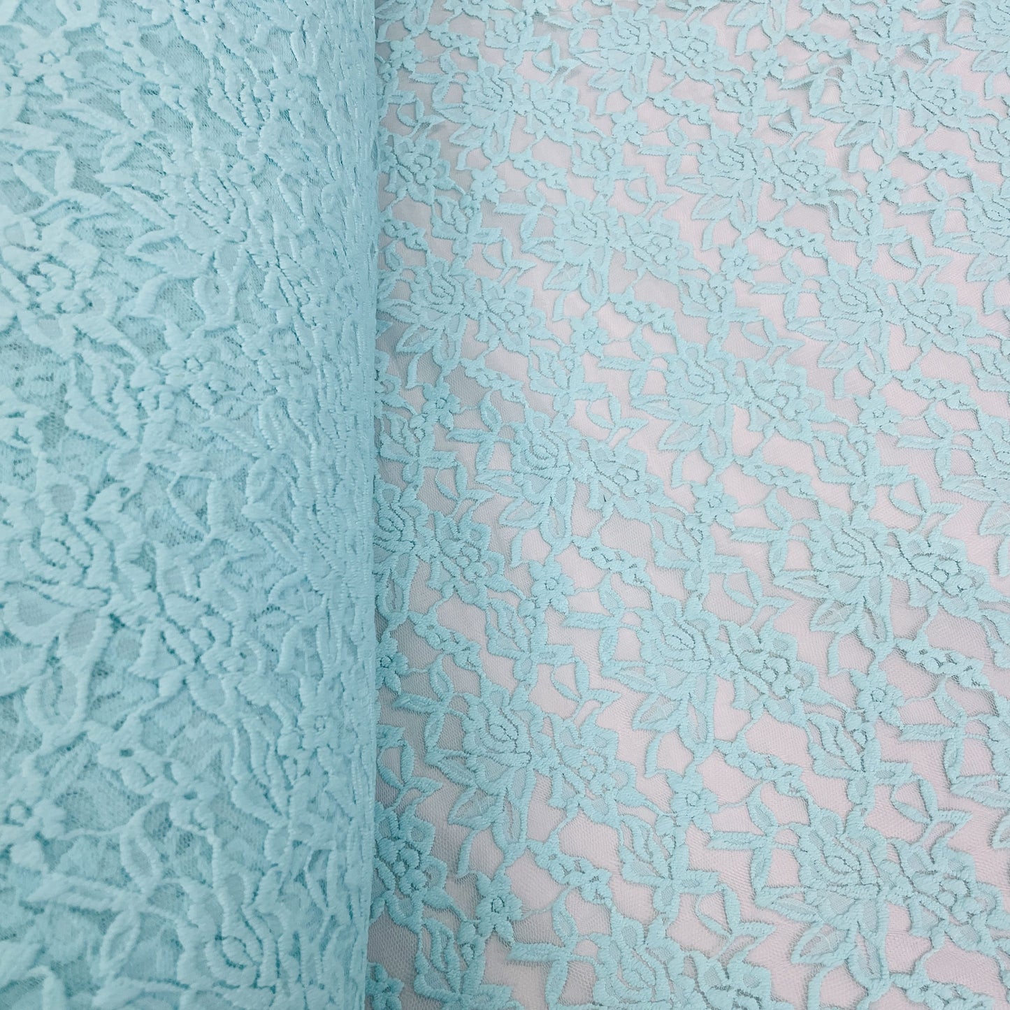 Classic Sky Blue Floral Print Chantilly Net Fabric