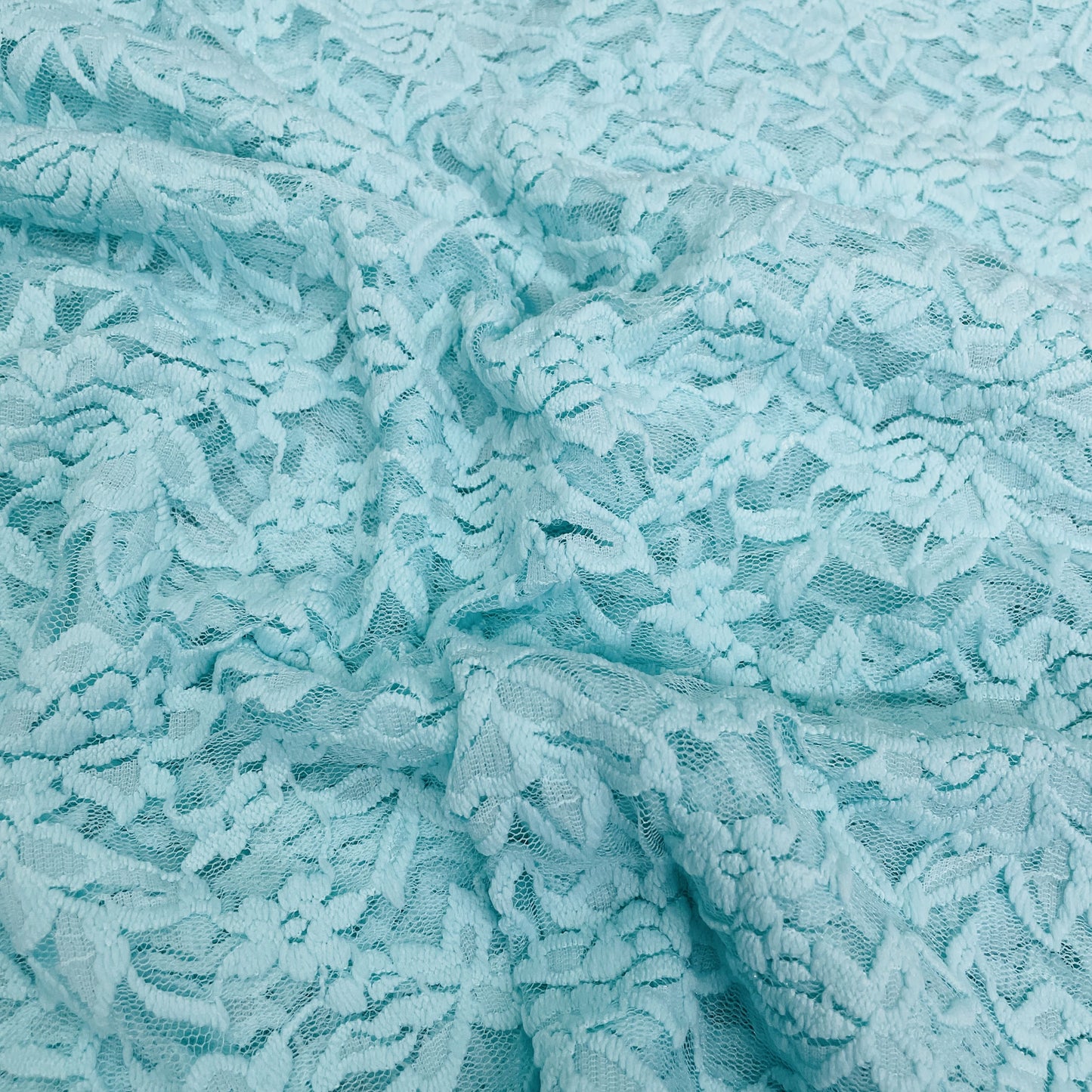 Classic Sky Blue Floral Print Chantilly Net Fabric