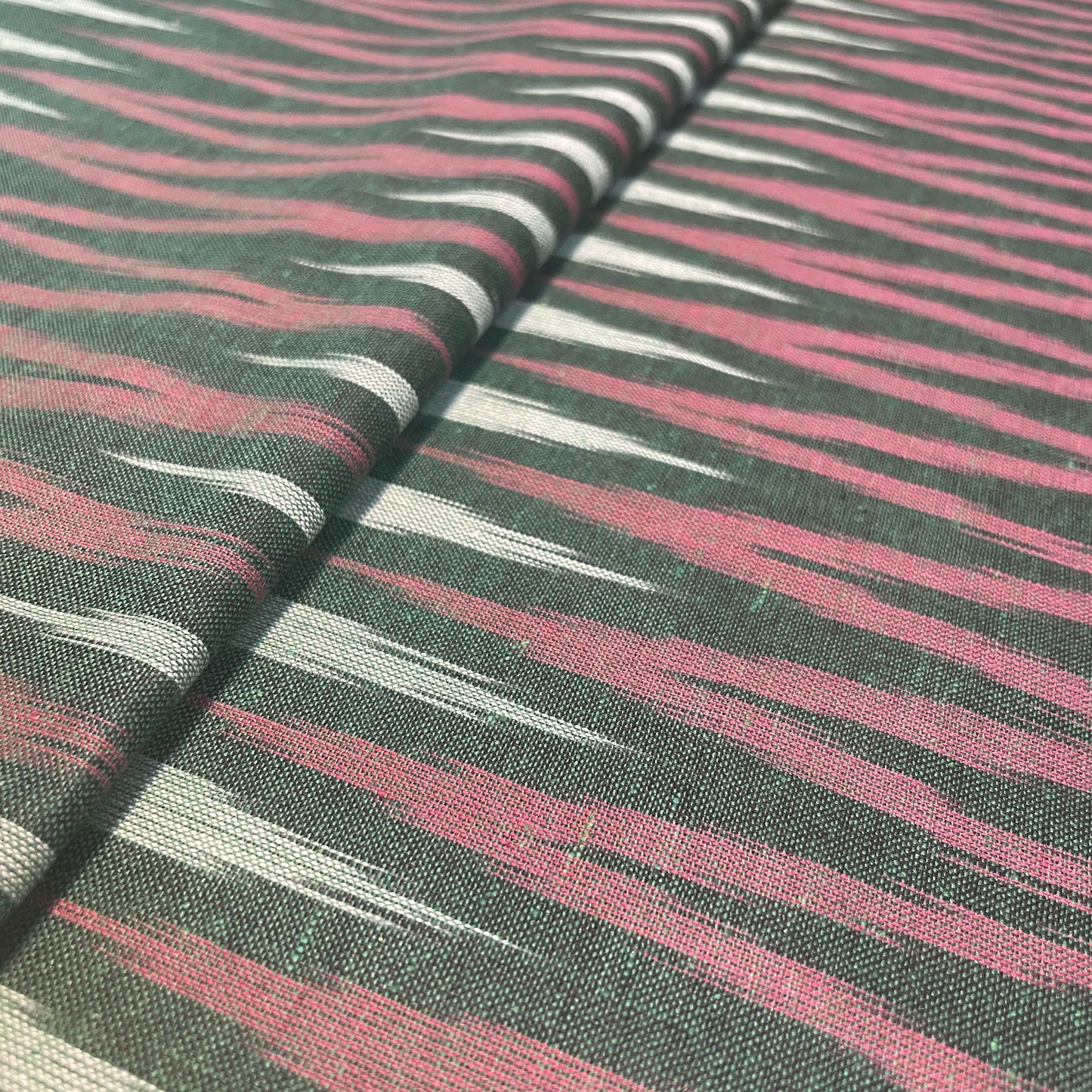 Premium Green Pink Ikkat Print Cotton Fabric