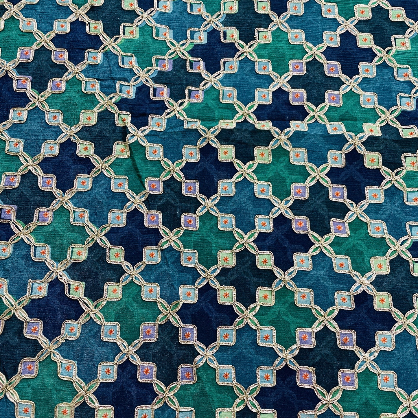 Premium GreenGeometrical Gota Work Chinnon Fabric