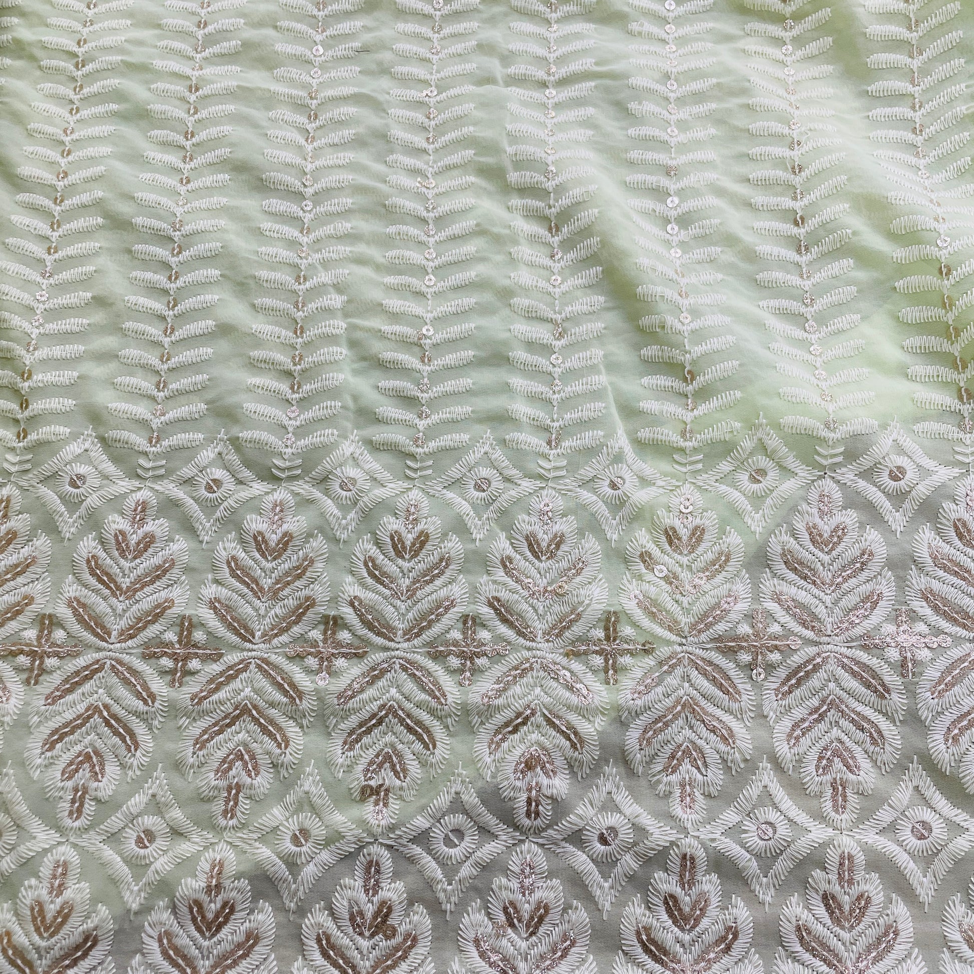 Green Zari Sequence Thread Embrodiery Georgette Fabric