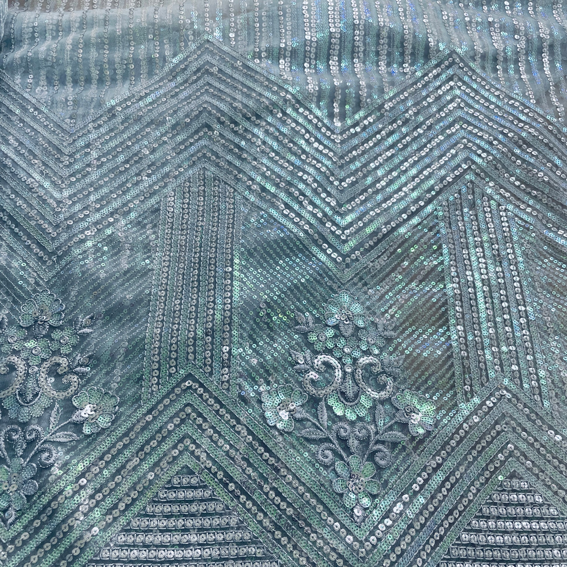 Sky Blue Sequence & Embrodiery Net Fabric