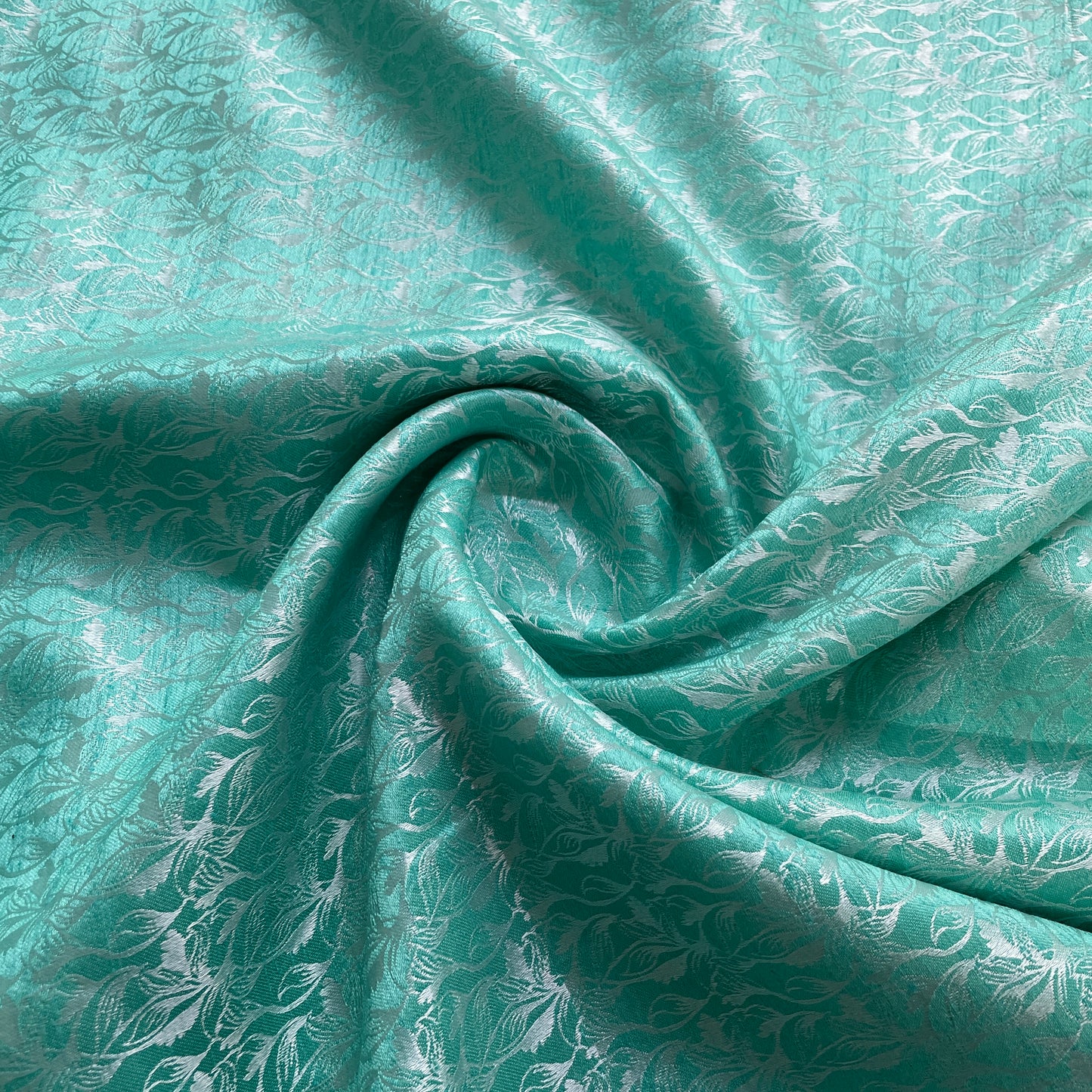 Aqua Blue Floral Brocade Fabric