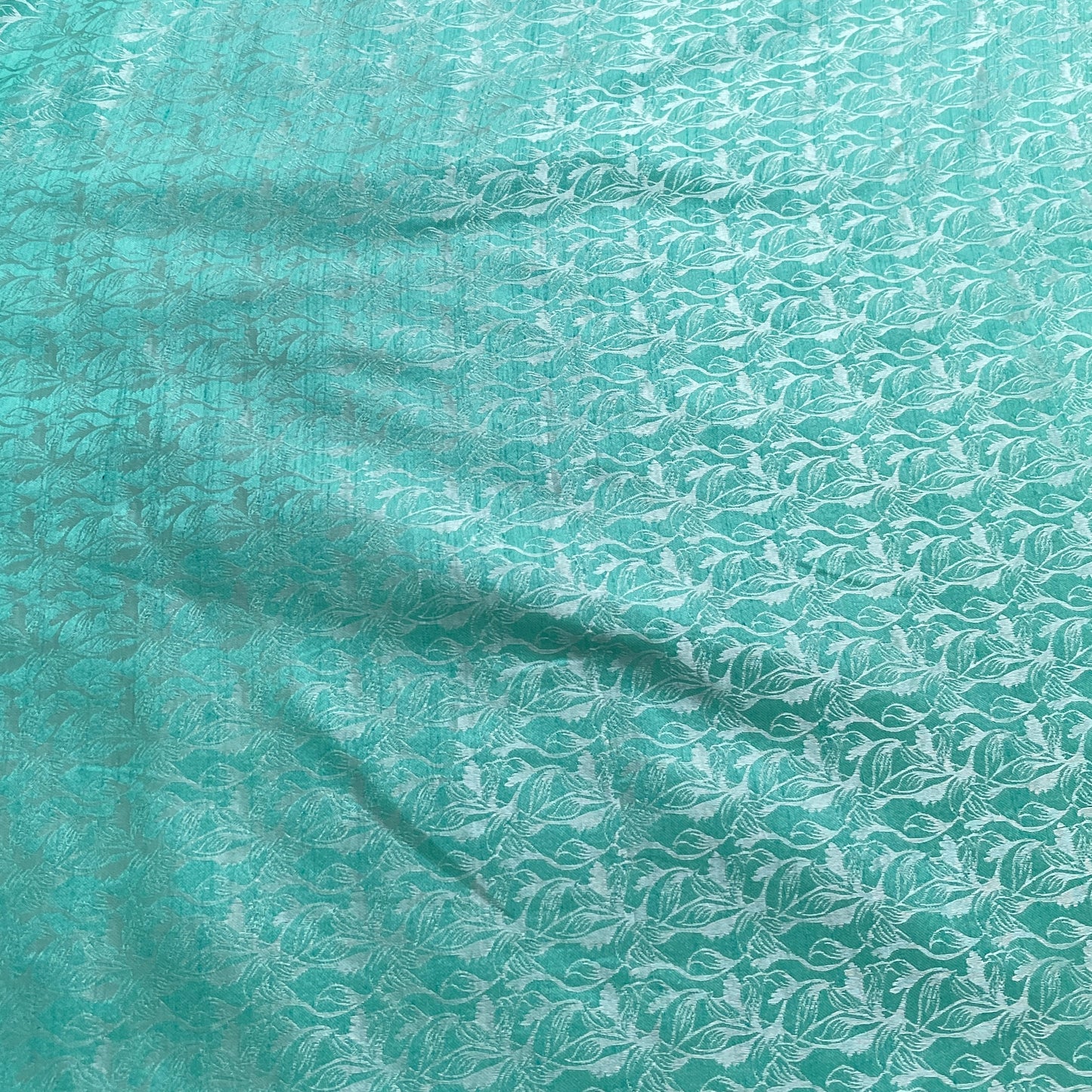 Aqua Blue Floral Brocade Fabric