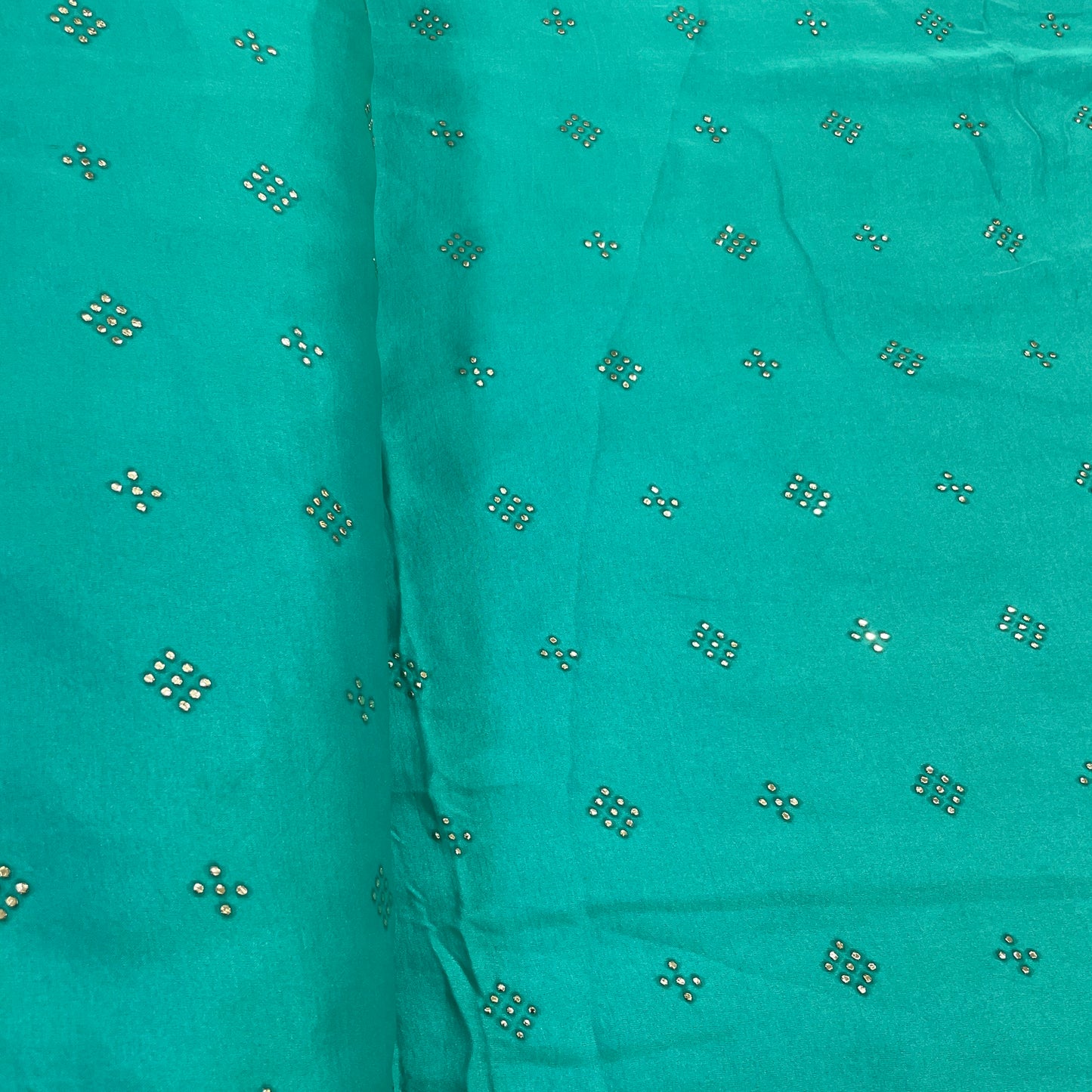 Exclusive Turquoise Green Mukaish Work Silk Fabric