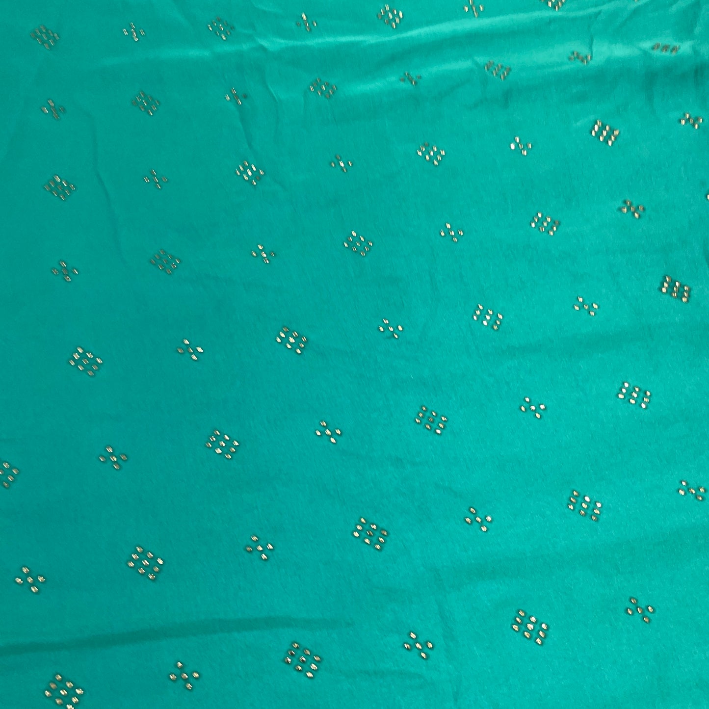 Exclusive Turquoise Green Mukaish Work Silk Fabric