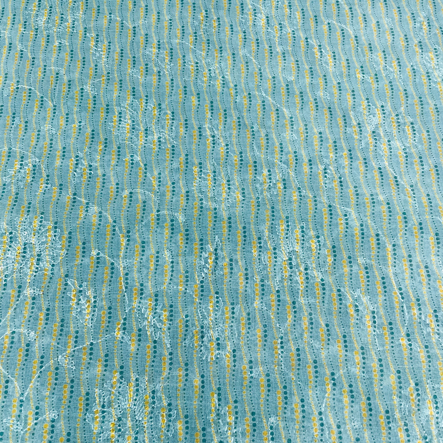 Blue & Multicolor Handblock Print Sequence Embroidery Linen Fabric - TradeUNO