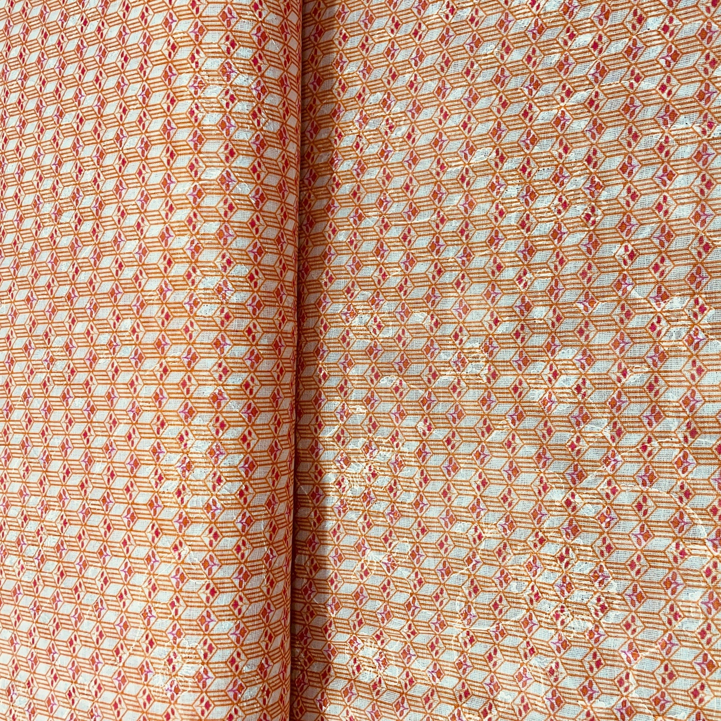 Orange Geometerical Print Sequence Embroidery Linen Fabric - TradeUNO