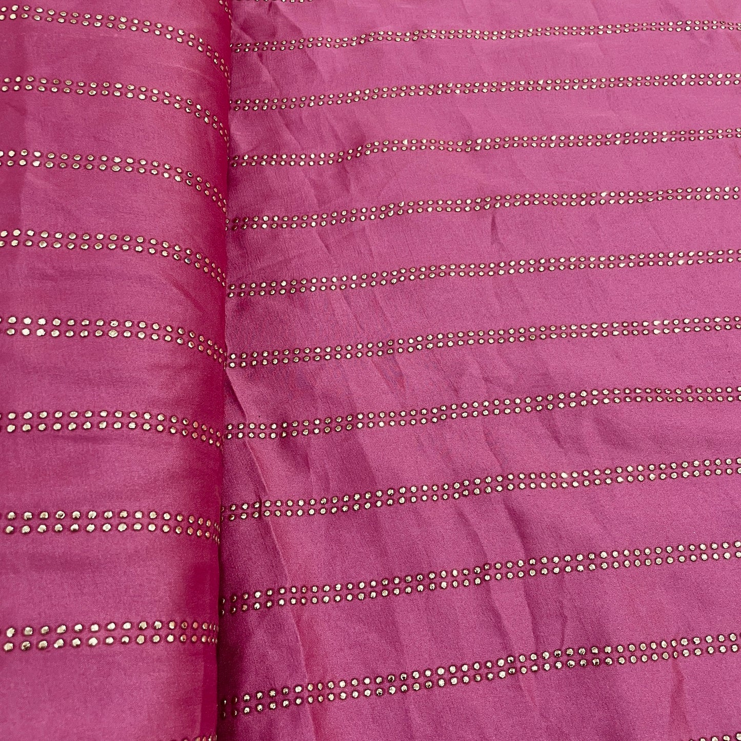 Exclusive Punch Pink Mukaish Work Silk Fabric