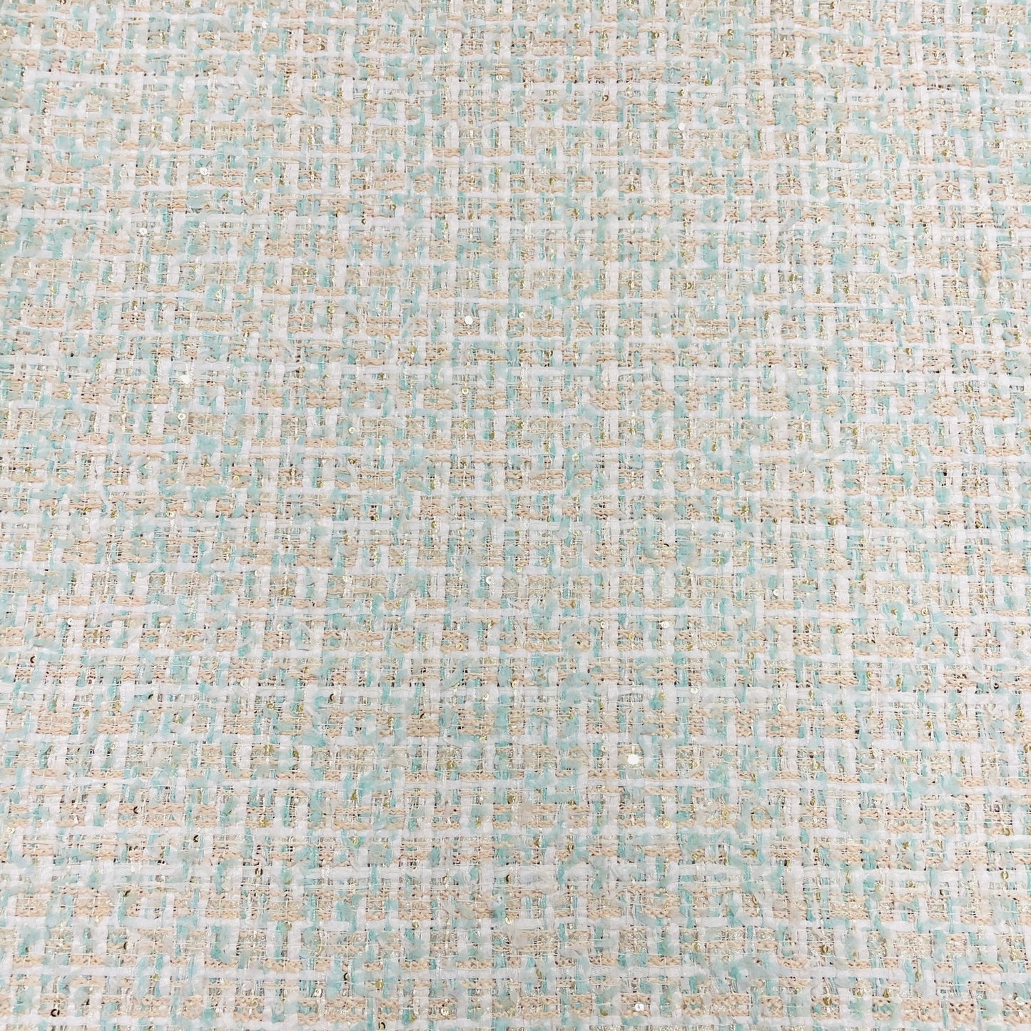 Exclusive Cream & Sea Green With Lurex Tweed Fabric