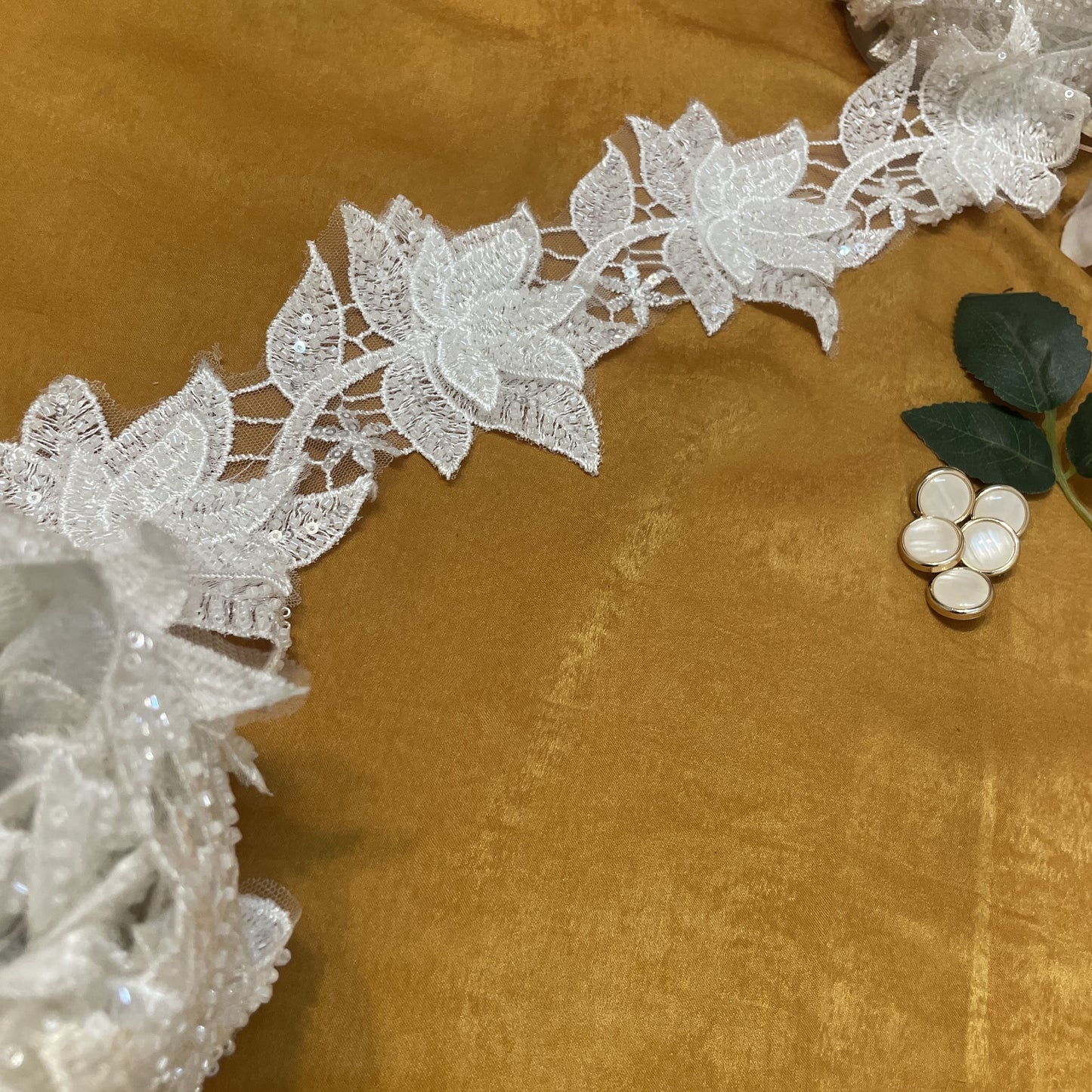 Black & Mint Green Imported Sequence Embroidery Net Fabric