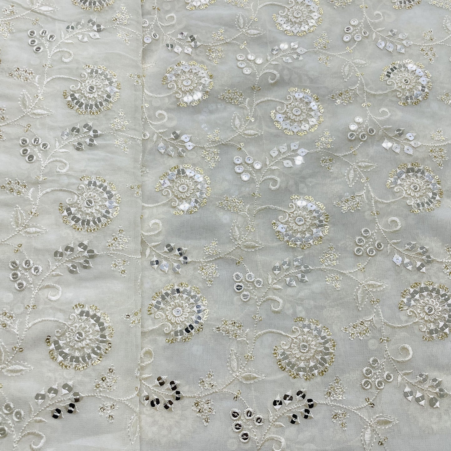 White Dyeable Floral Sequins Embroidery Dyeable Georgette Fabric