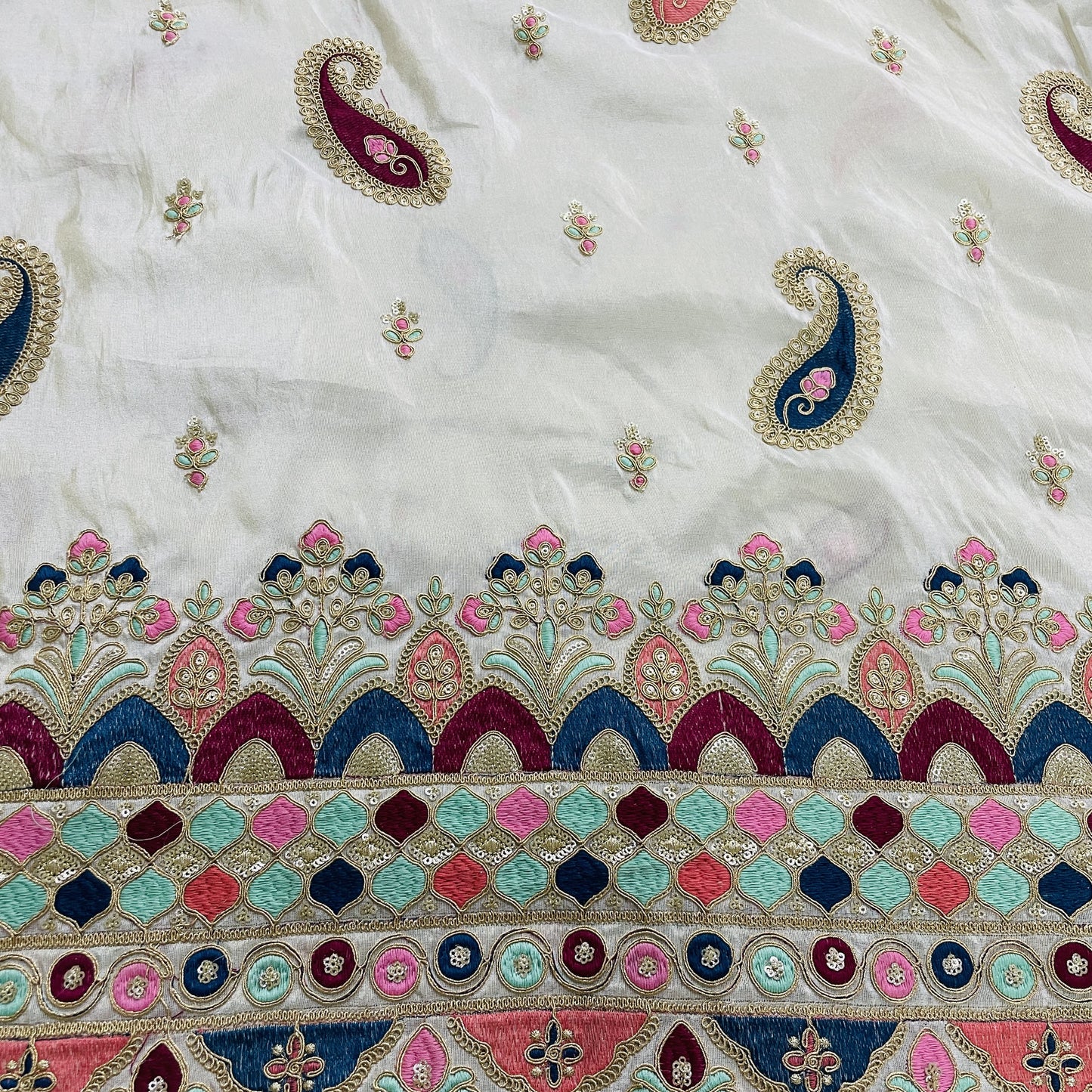 Pink Beads Imported Shimmer Embroidery Net Fabric