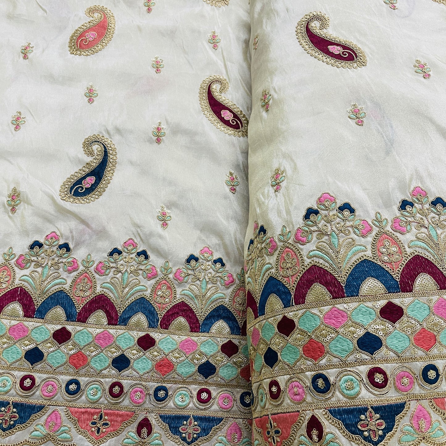 Pink Beads Imported Shimmer Embroidery Net Fabric