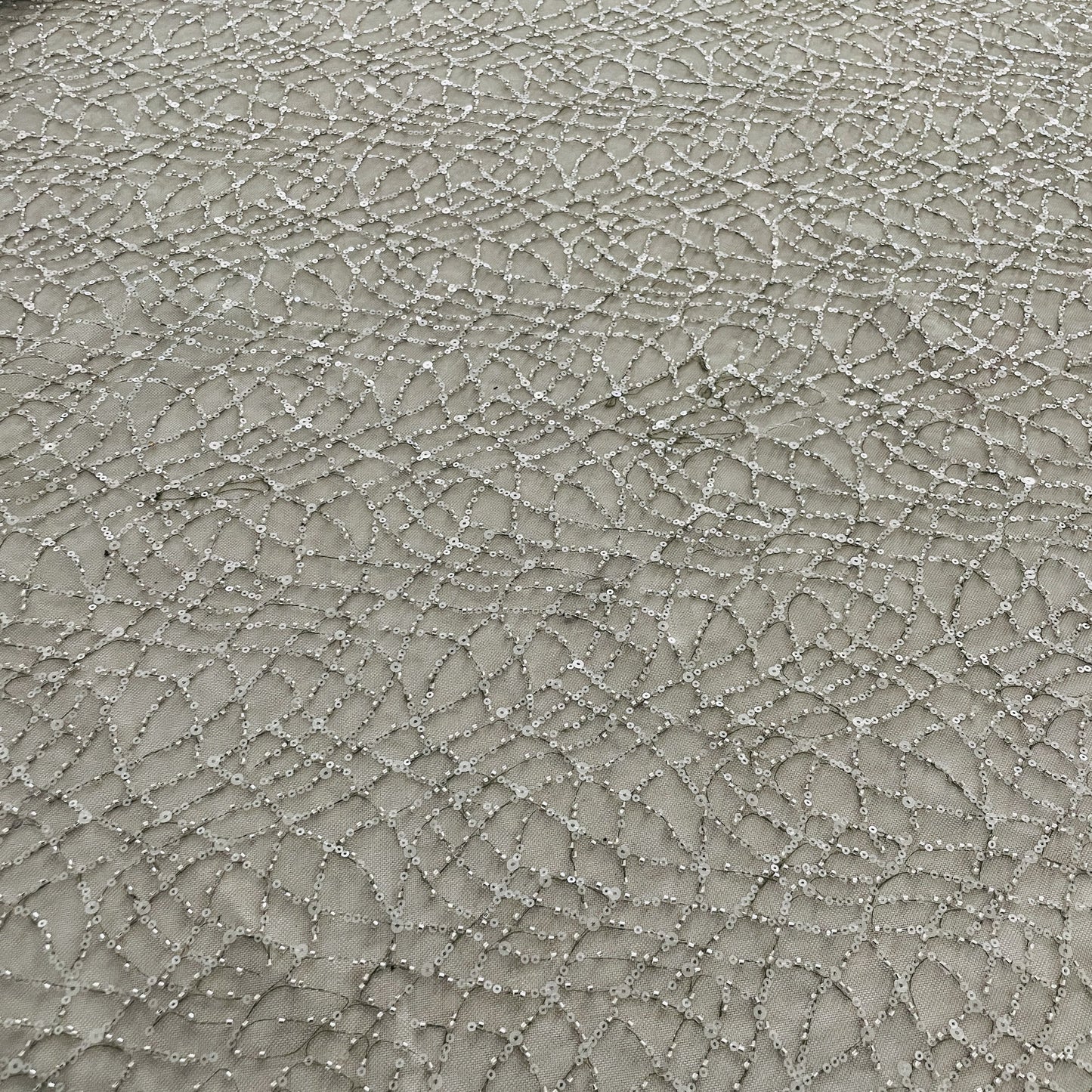 Premium Sage Green Heavy Pearl Sequins Embroidery Net Fabric