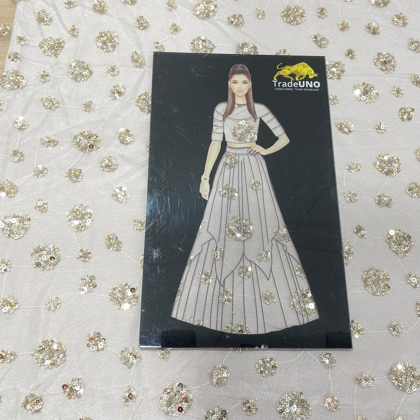 Gold Floral Sequence Embroidery Net Imported Fabric - TradeUNO