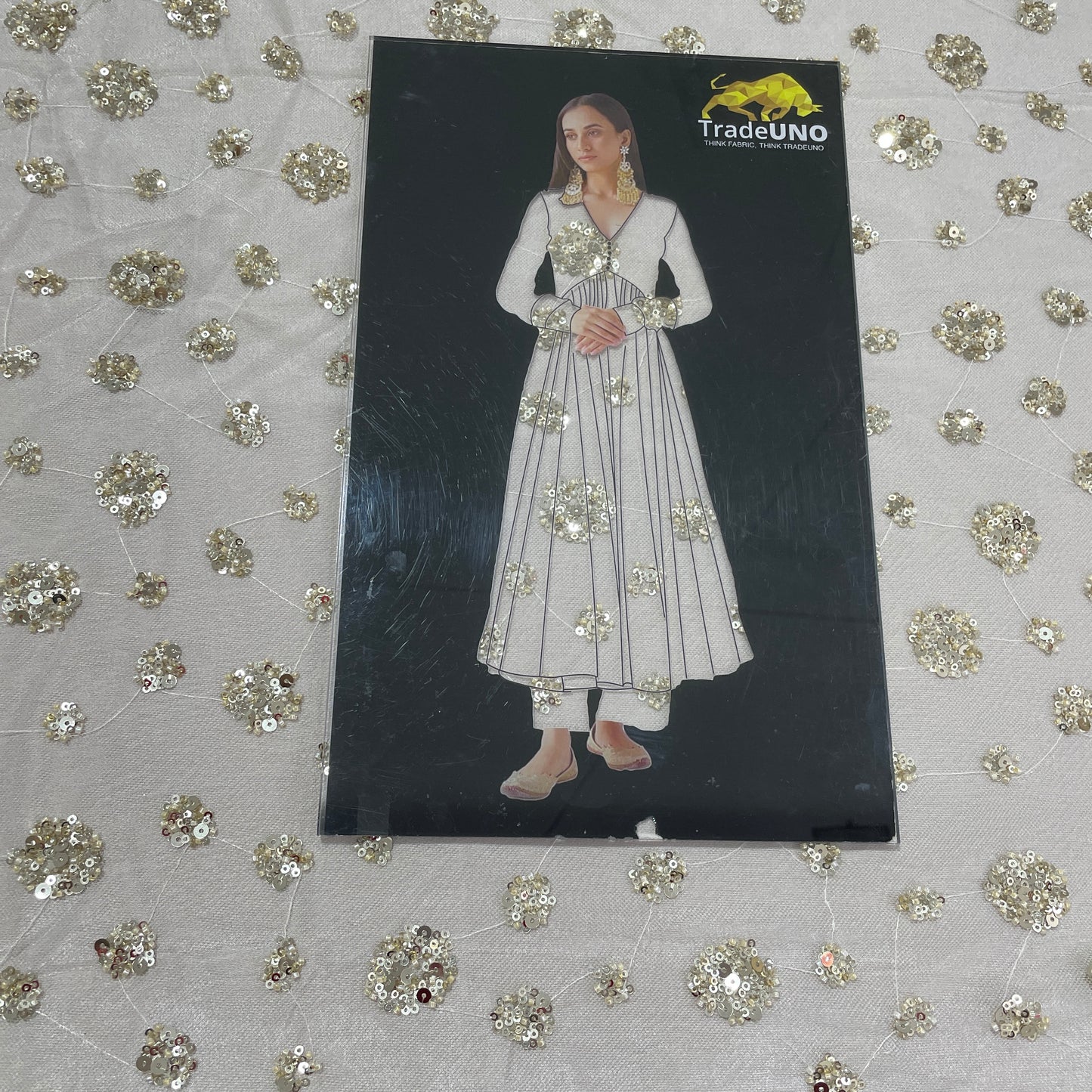 Gold Floral Sequence Embroidery Net Imported Fabric - TradeUNO