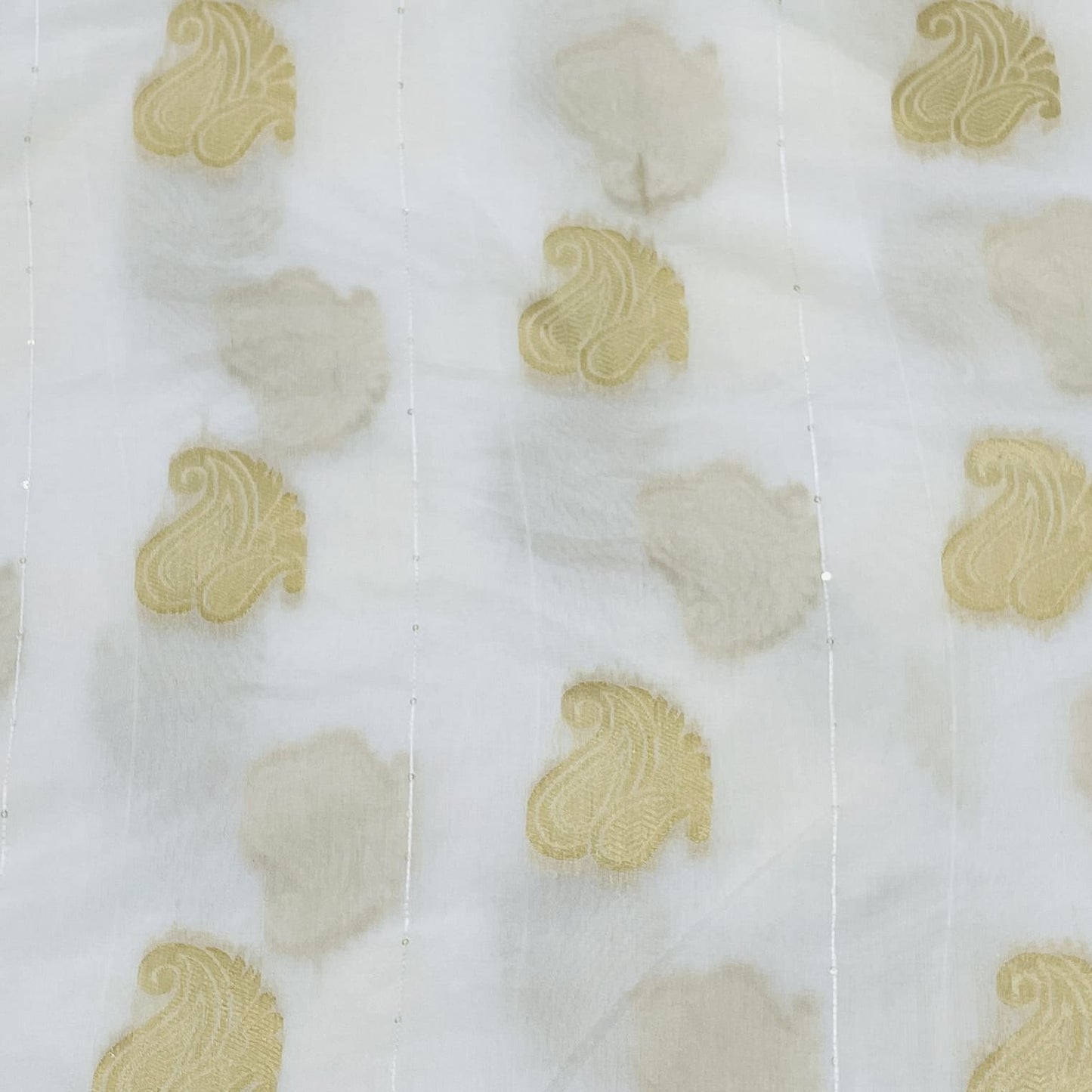 Classic White Golden Floral Chanderi Fabric