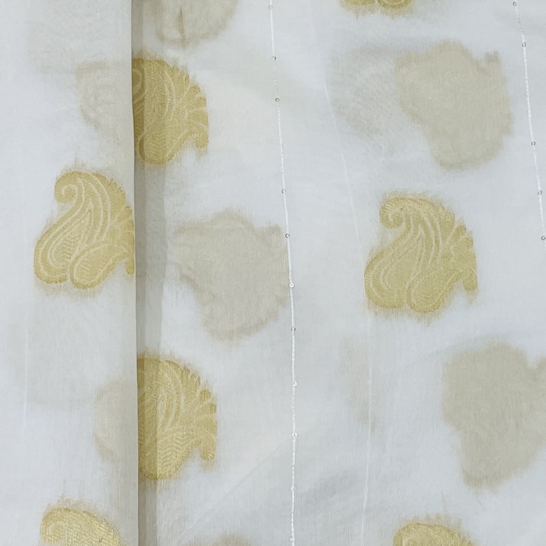Classic White Golden Floral Chanderi Fabric
