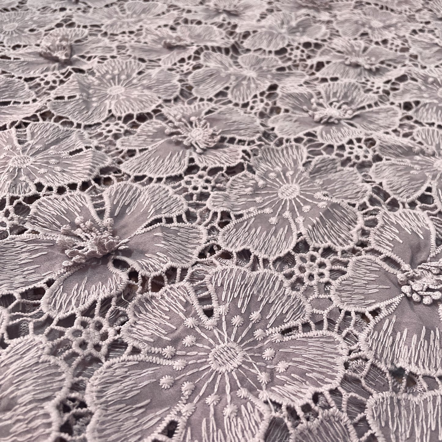 Premium Dull Purple 3D Floral Embroidery Schiffli Crepe Fabric