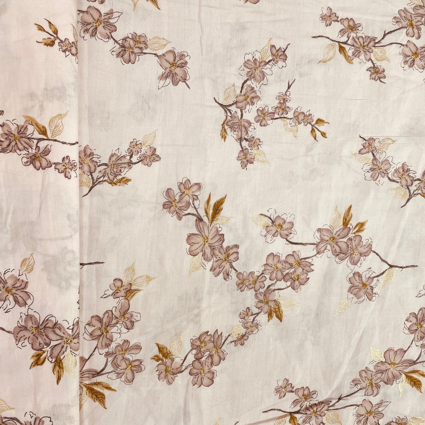 Pink Floral Foil Mulmul Fabric - TradeUNO