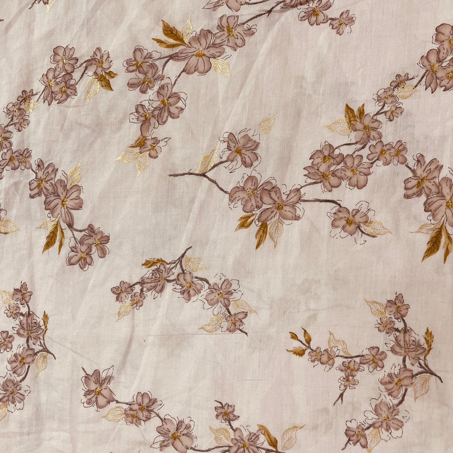 Pink Floral Foil Mulmul Fabric - TradeUNO
