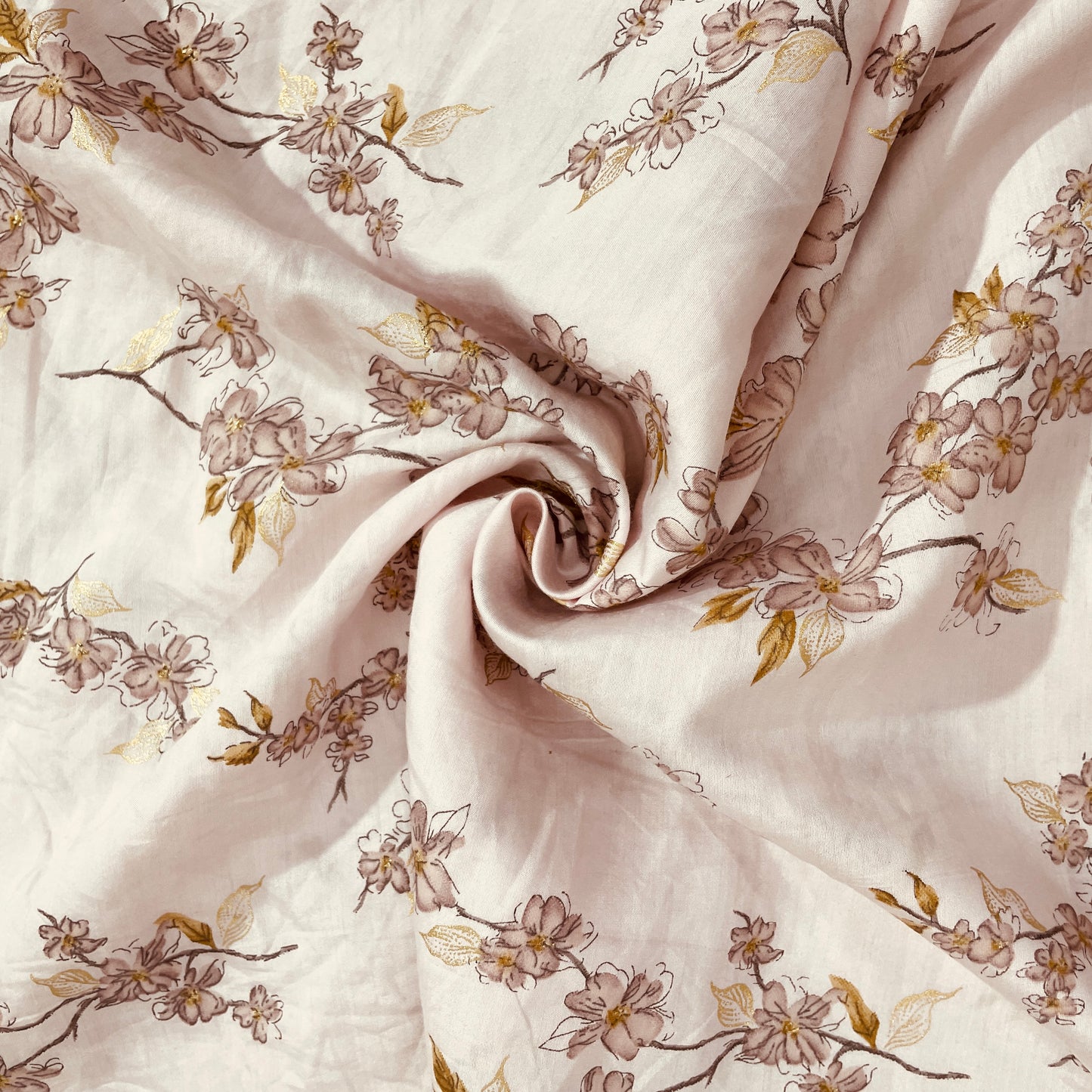 Pink Floral Foil Mulmul Fabric - TradeUNO