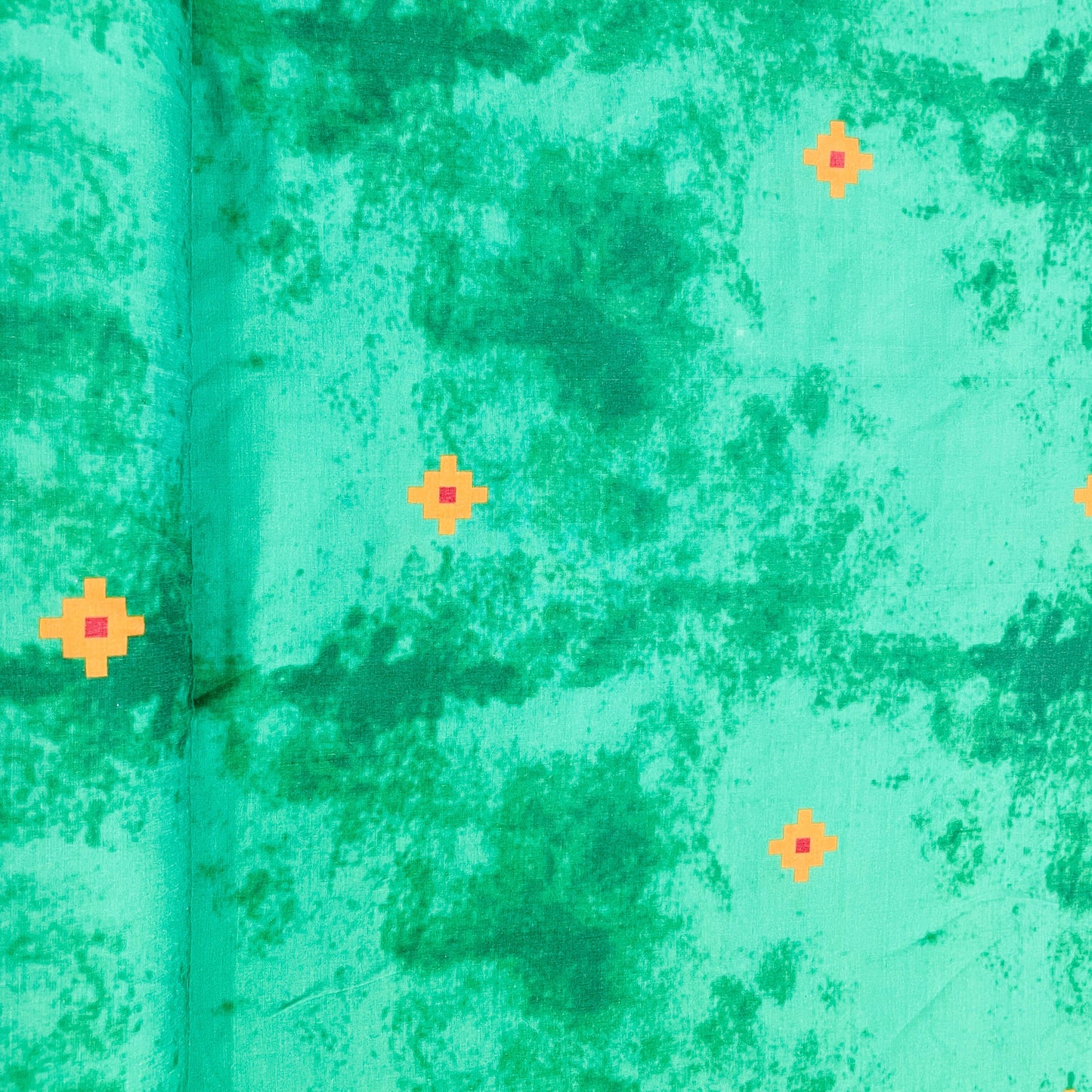 Green & Yellow Geometerical Print Cotton Satin Fabric - TradeUNO