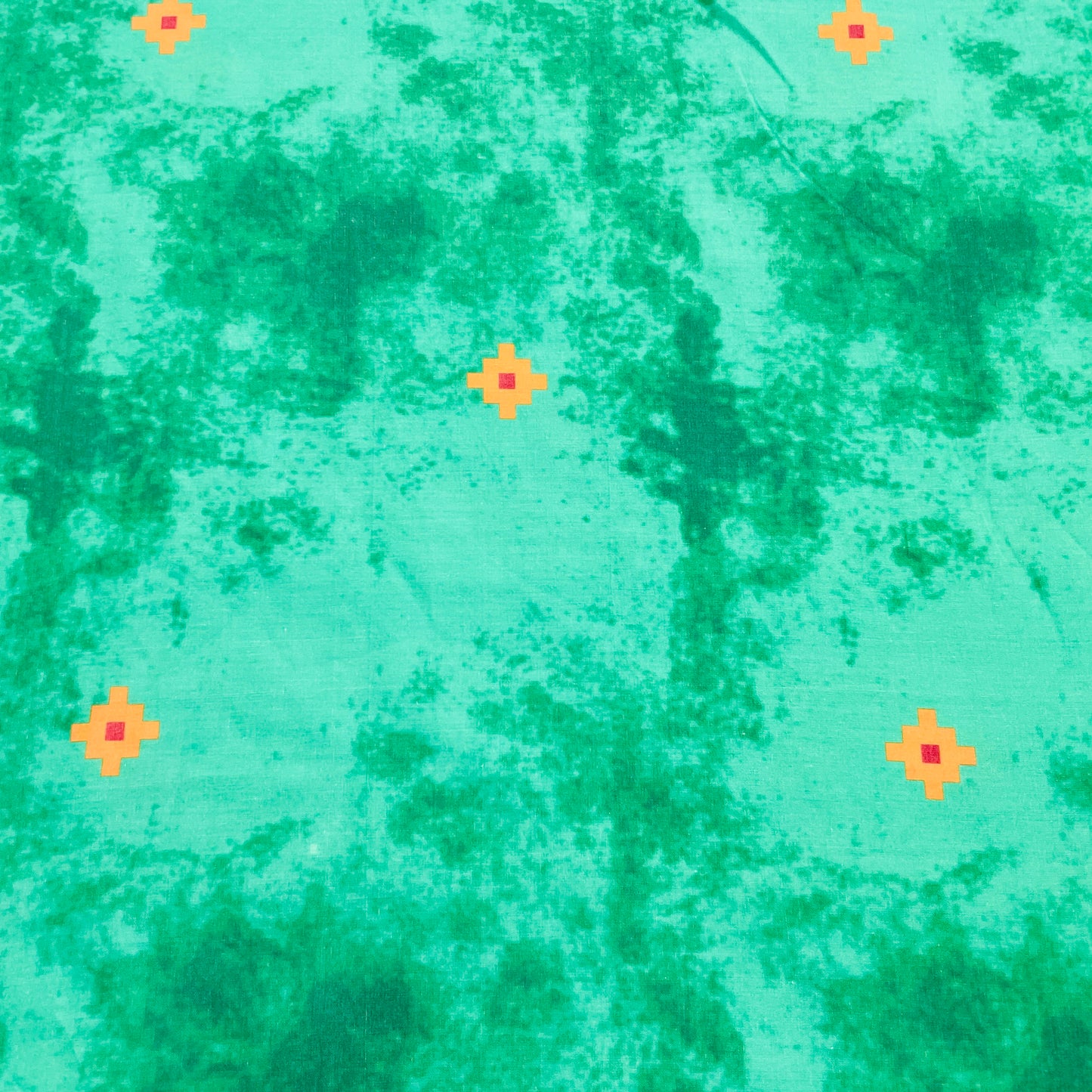Green & Yellow Geometerical Print Cotton Satin Fabric - TradeUNO
