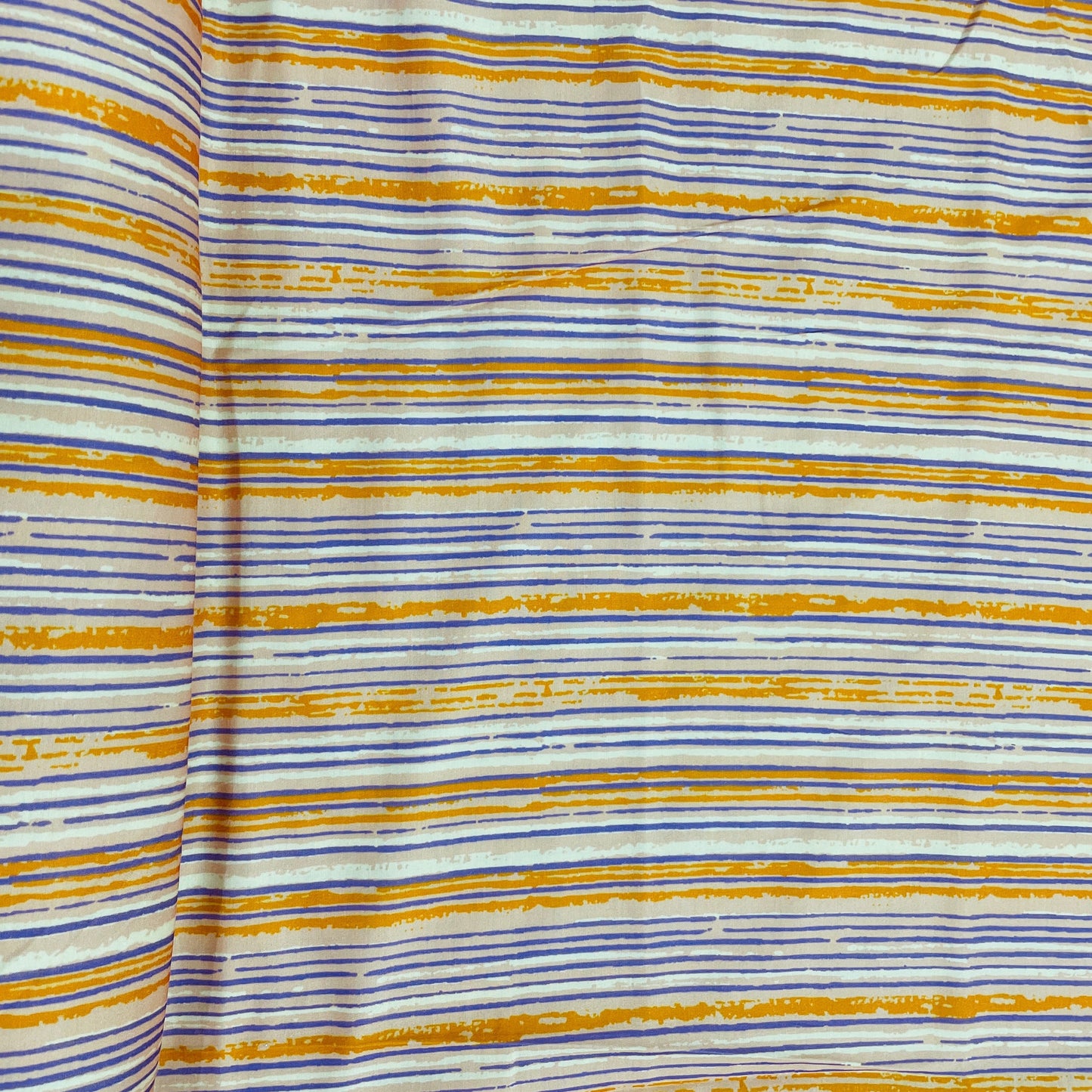 Peach Pink & Purple Stripe Print Cotton Satin Fabric - TradeUNO