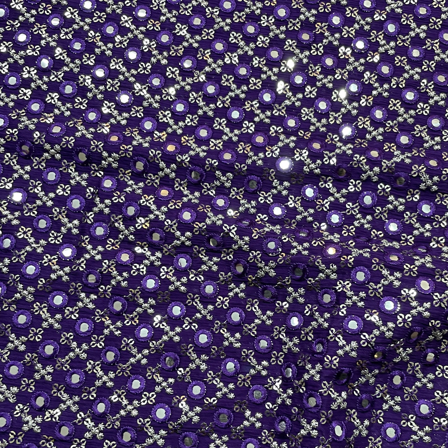 Exclusive Purple Mirror Work Sequence Embroidery Chinnon Fabric